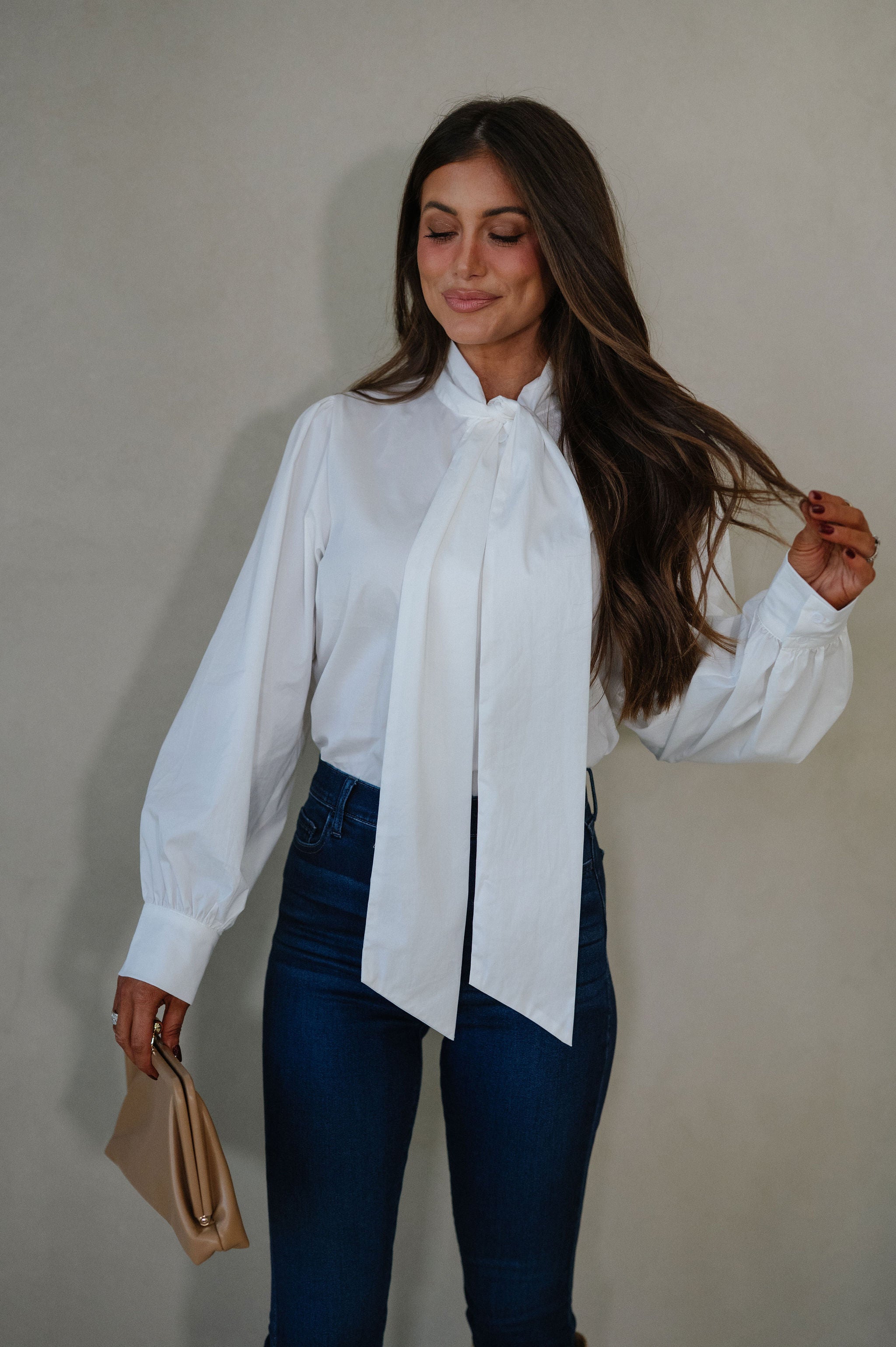 Bow Accented Blouse-Off White