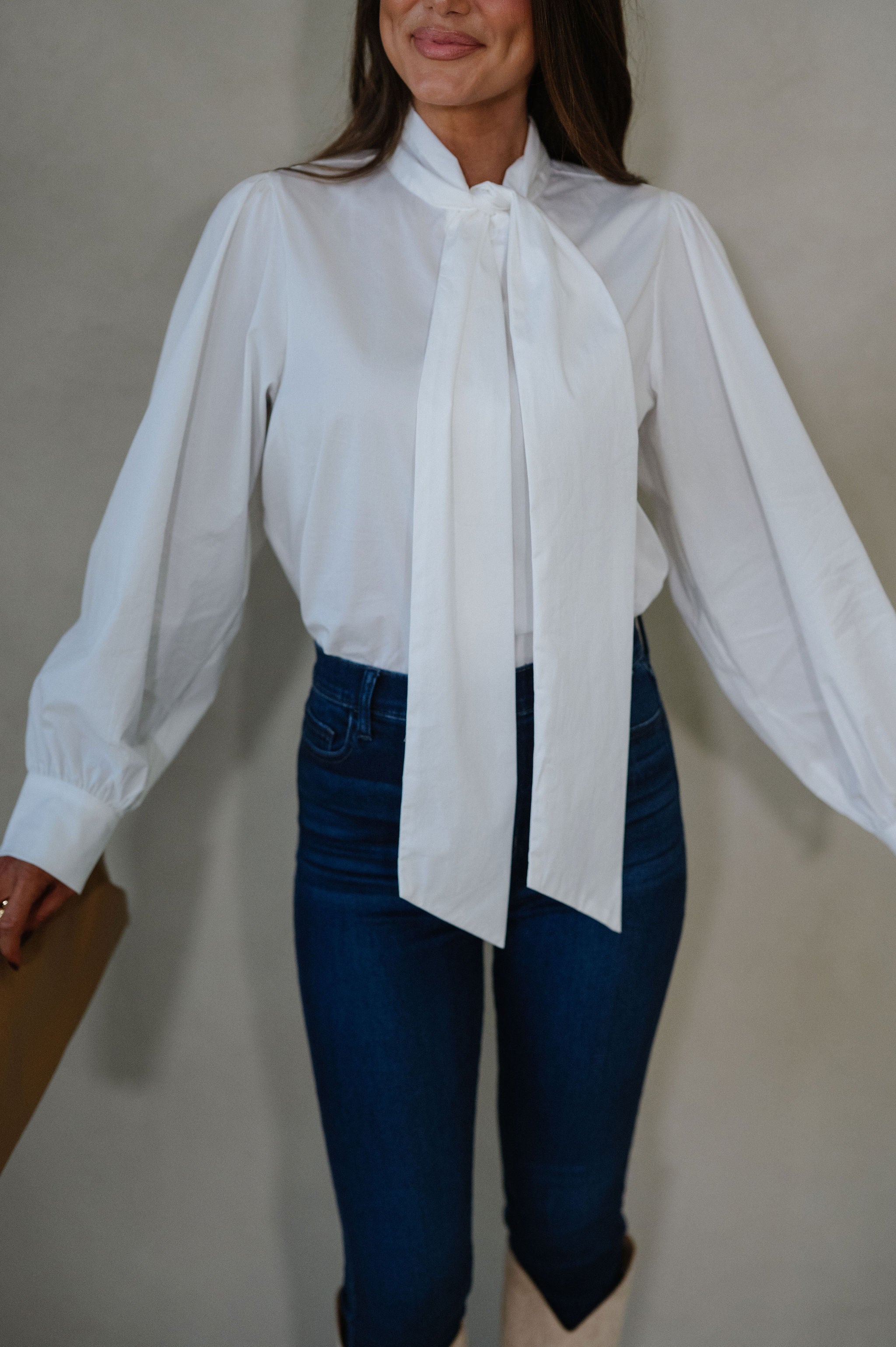 Bow Accented Blouse-Off White