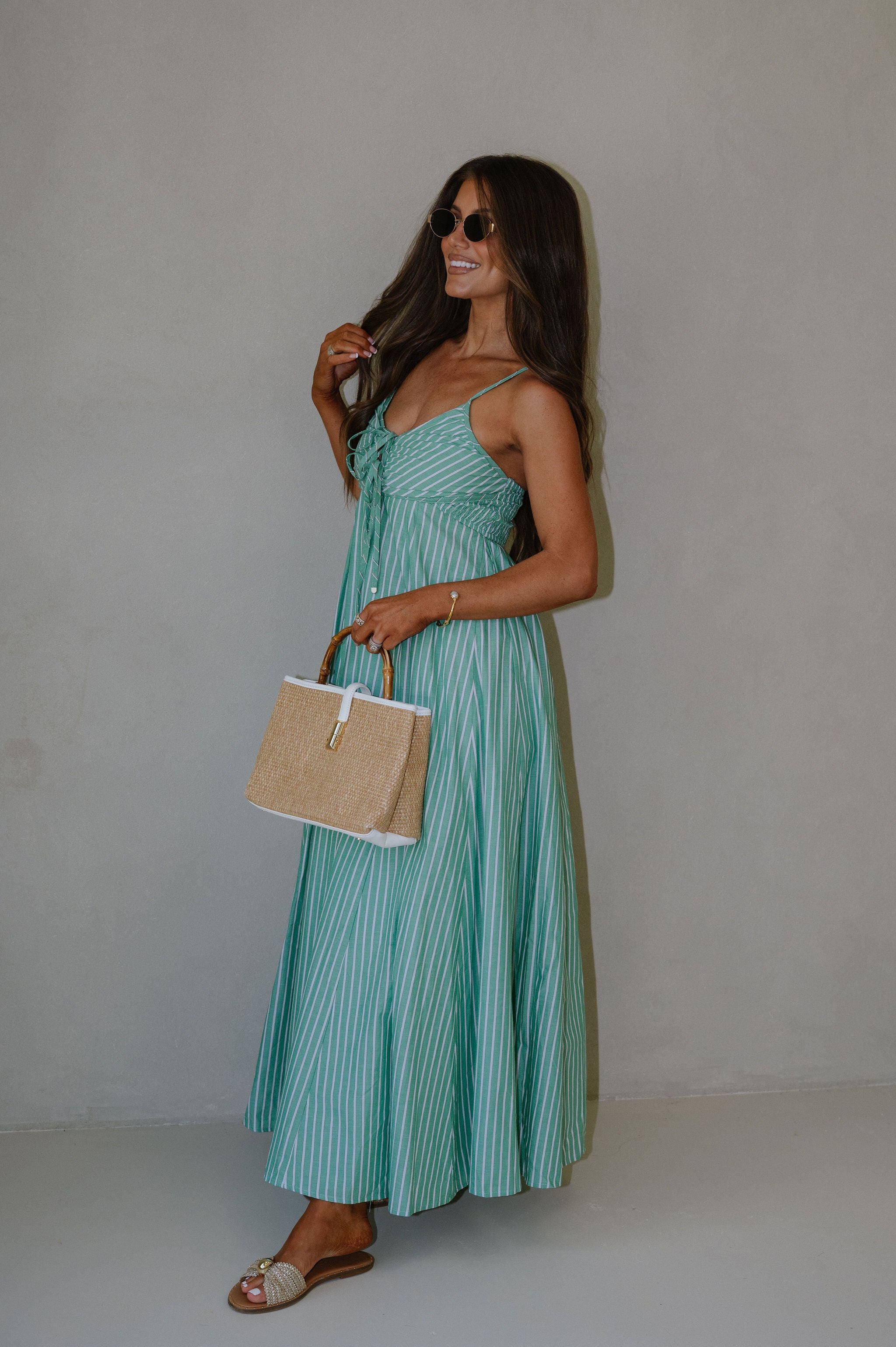 Capri Striped Dress-Green