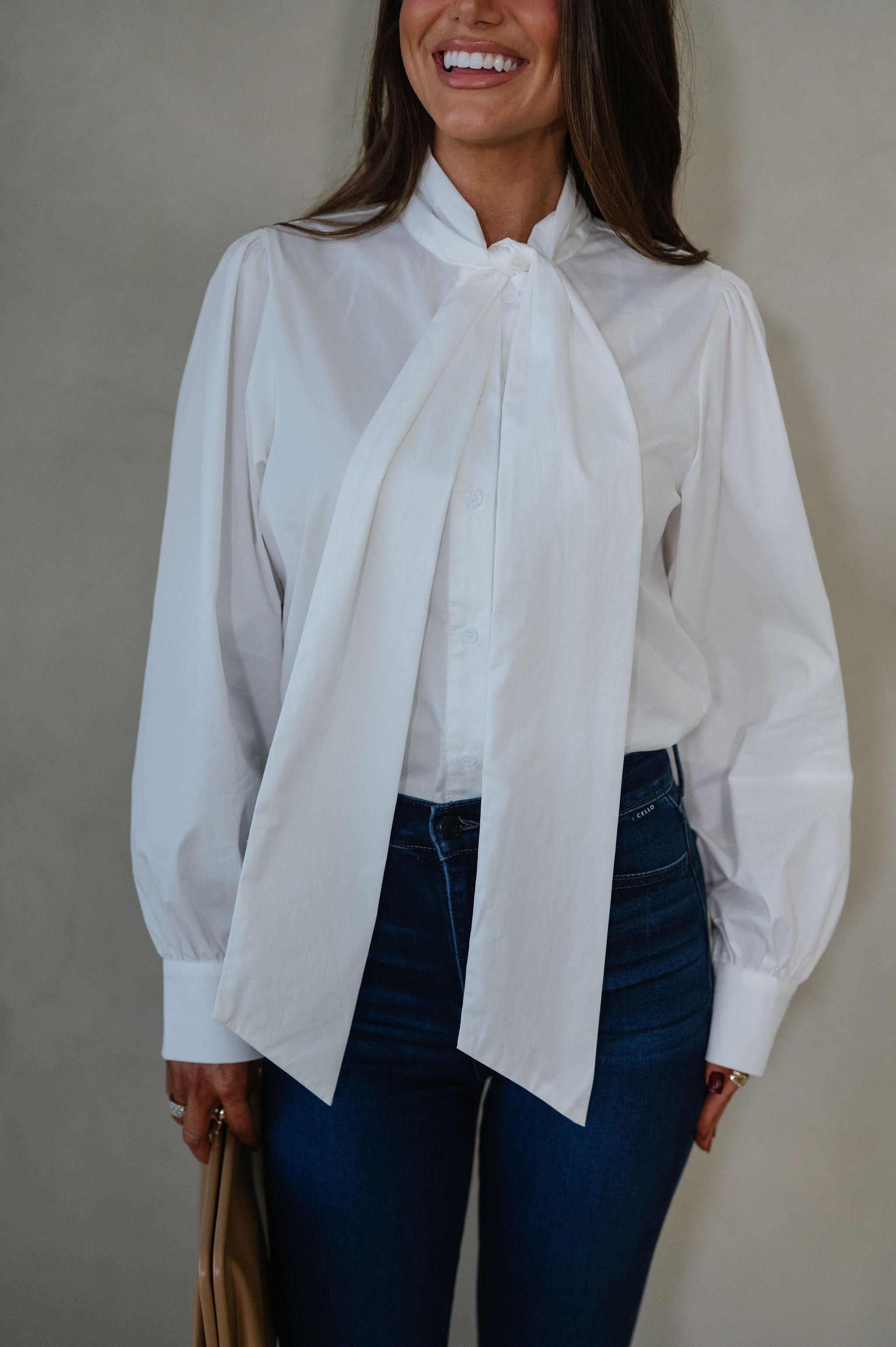 Bow Accented Blouse-Off White