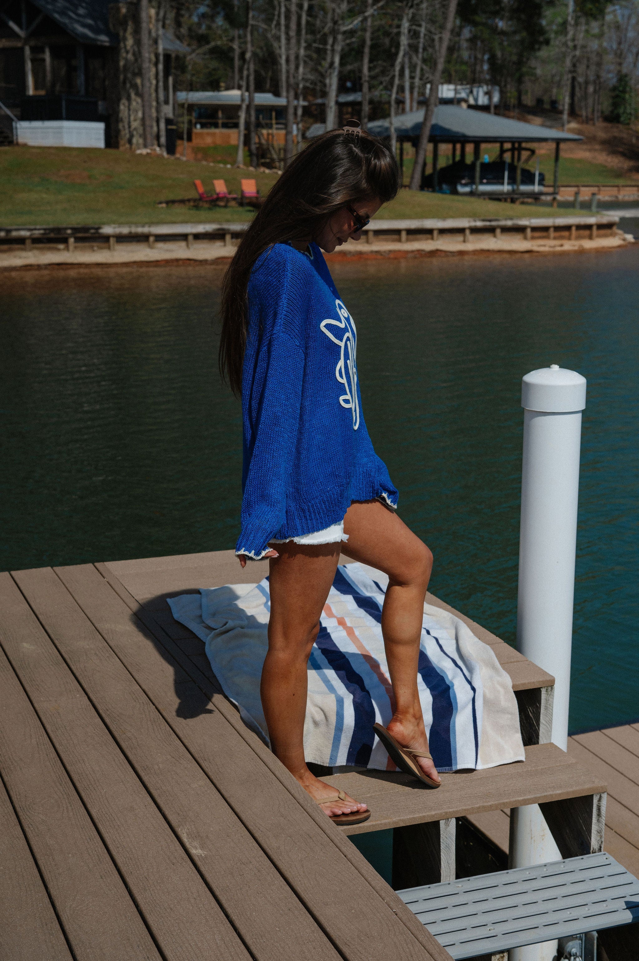 Sardine Applique Sweater-Blue