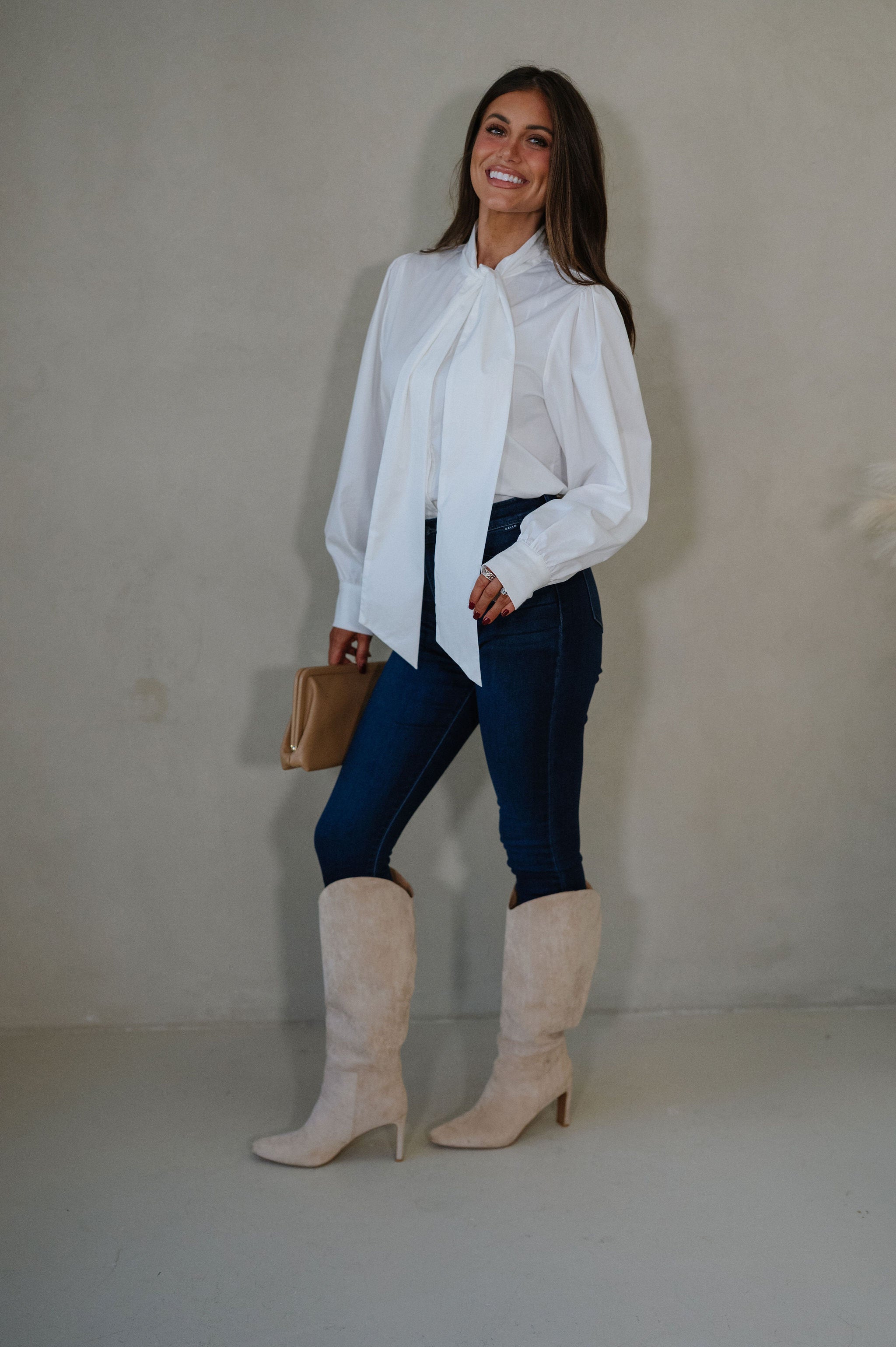 Bow Accented Blouse-Off White