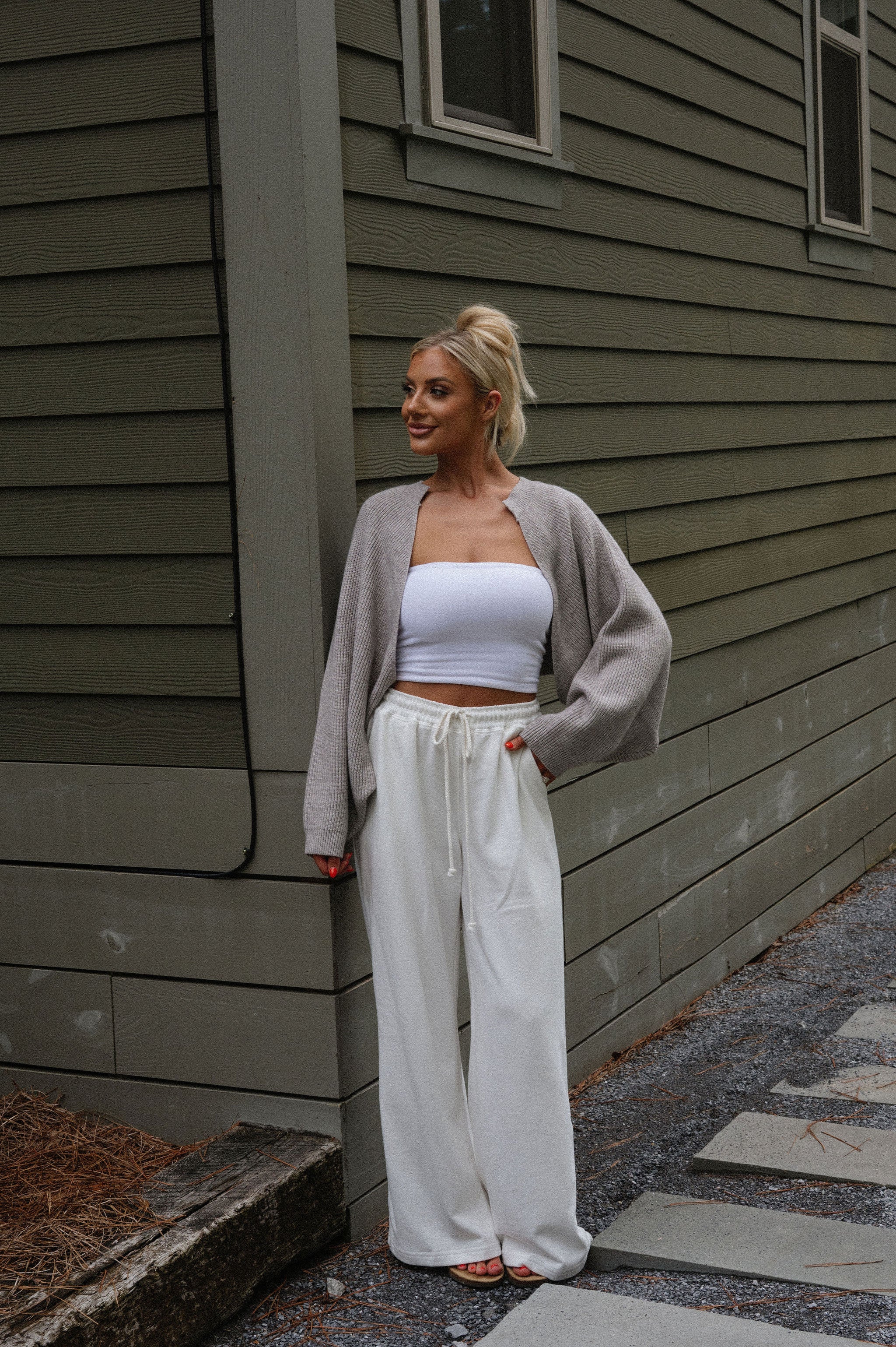 Knit Drop Shoulder Cardigan-Heather Grey