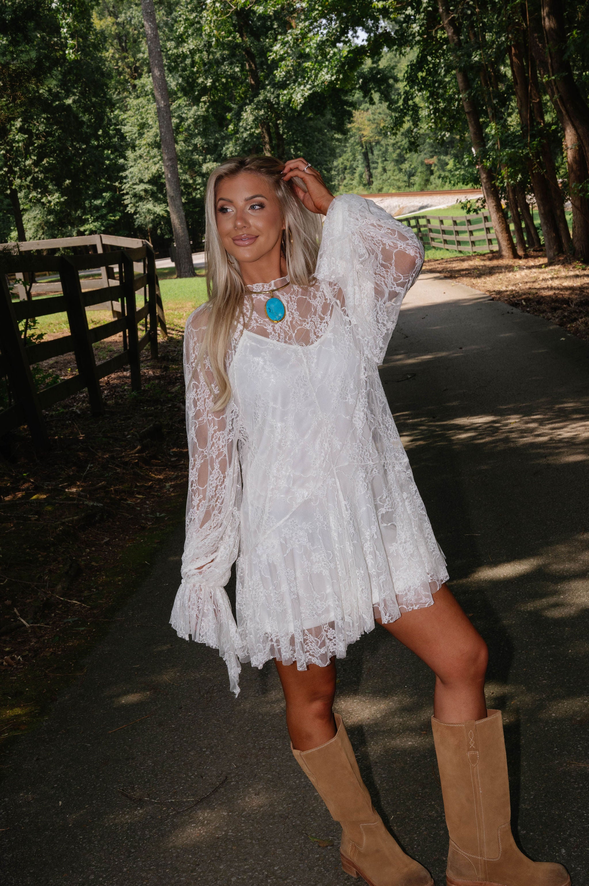 Floral Lace Layered Mini Dress-Cream L