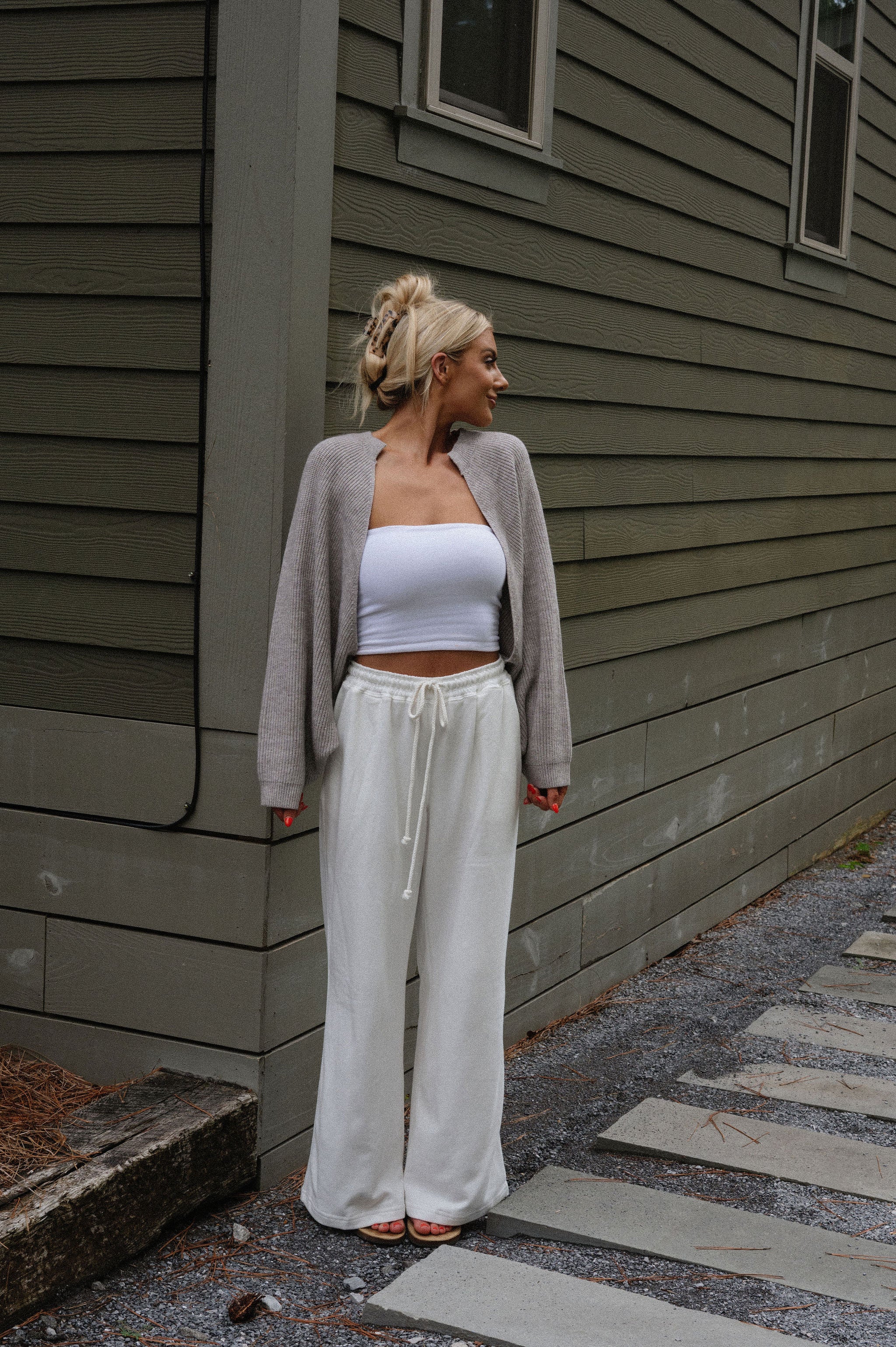 Knit Drop Shoulder Cardigan-Heather Grey