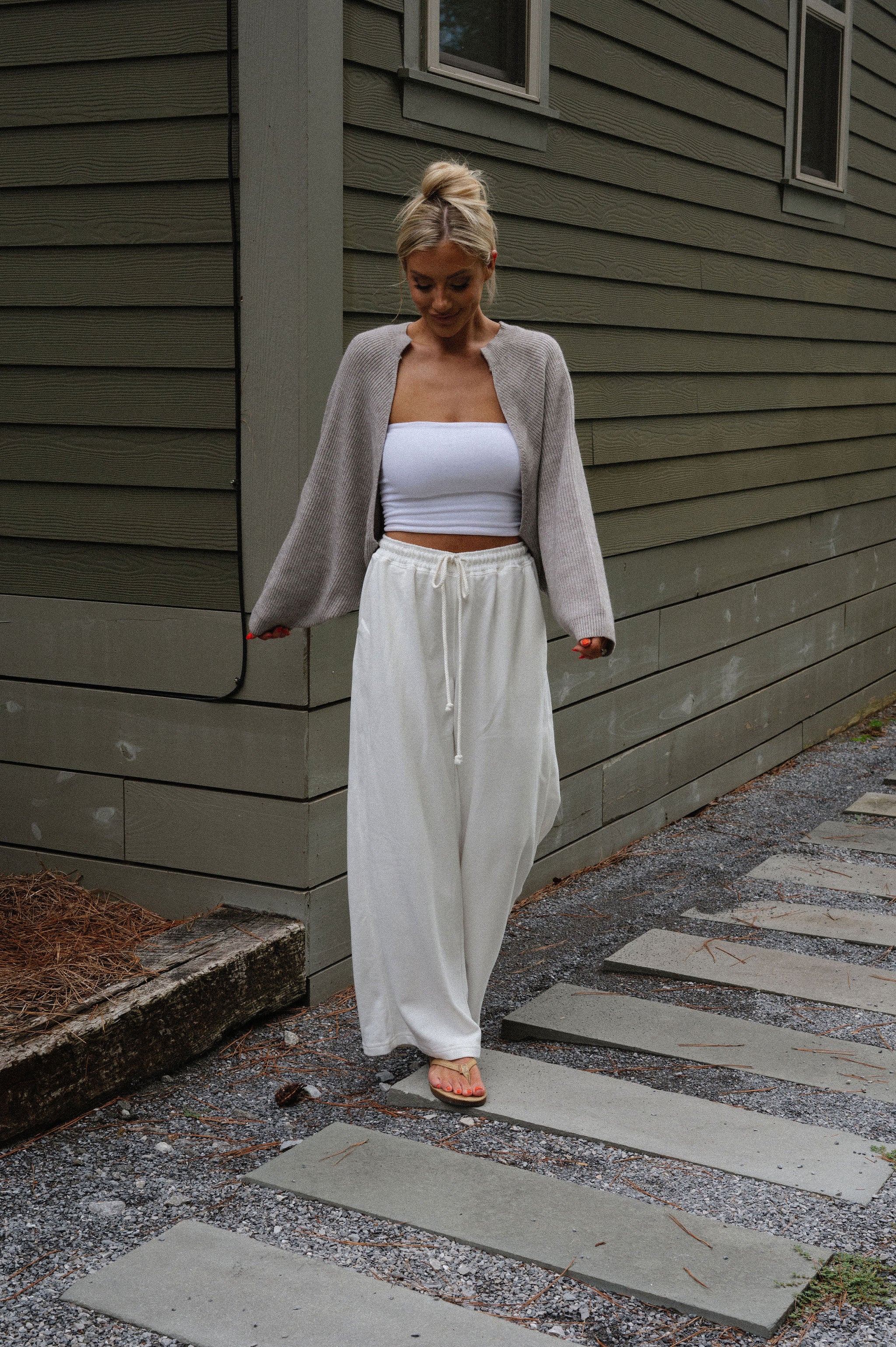 Knit Drop Shoulder Cardigan-Heather Grey