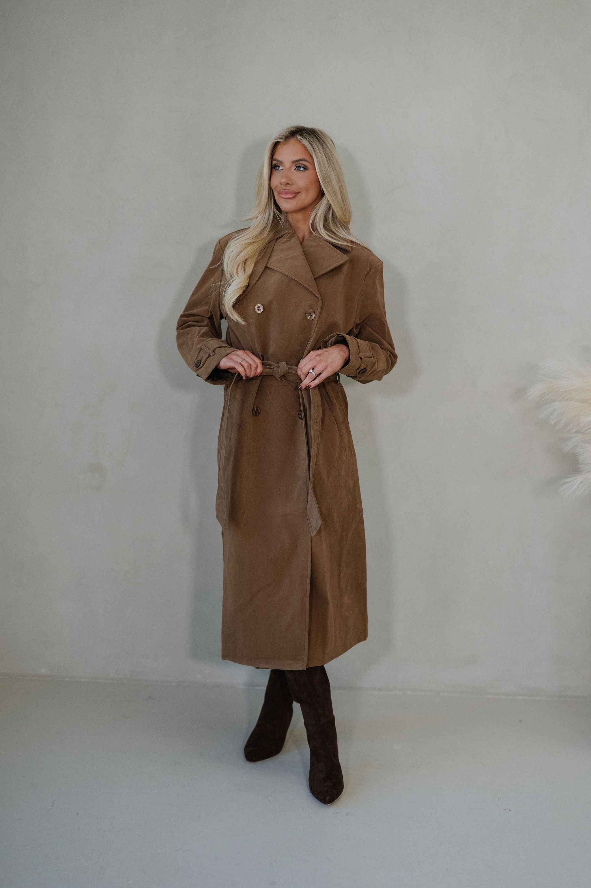 Roxanne Faux Suede Coat-Taupe