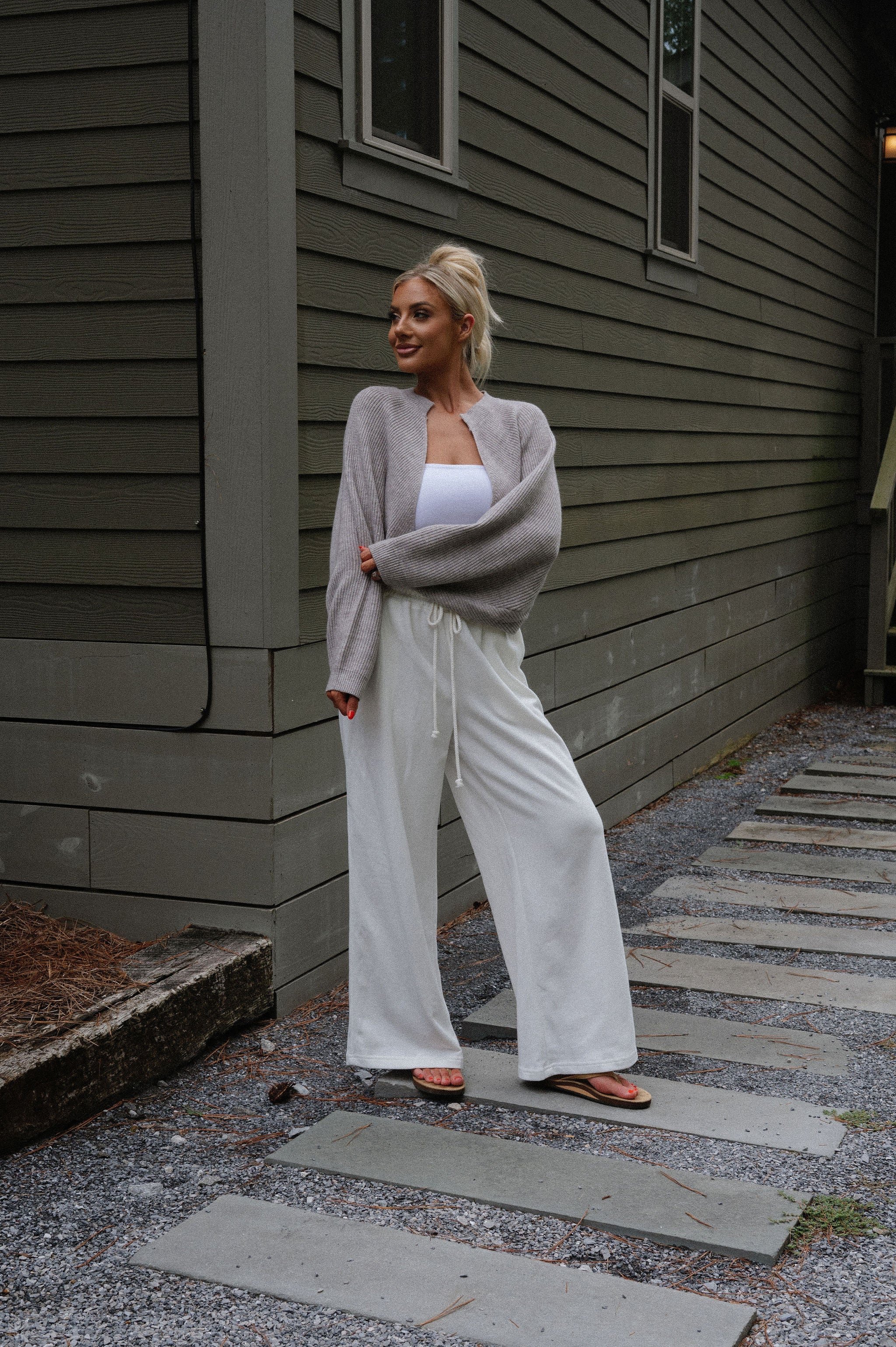Knit Drop Shoulder Cardigan-Heather Grey