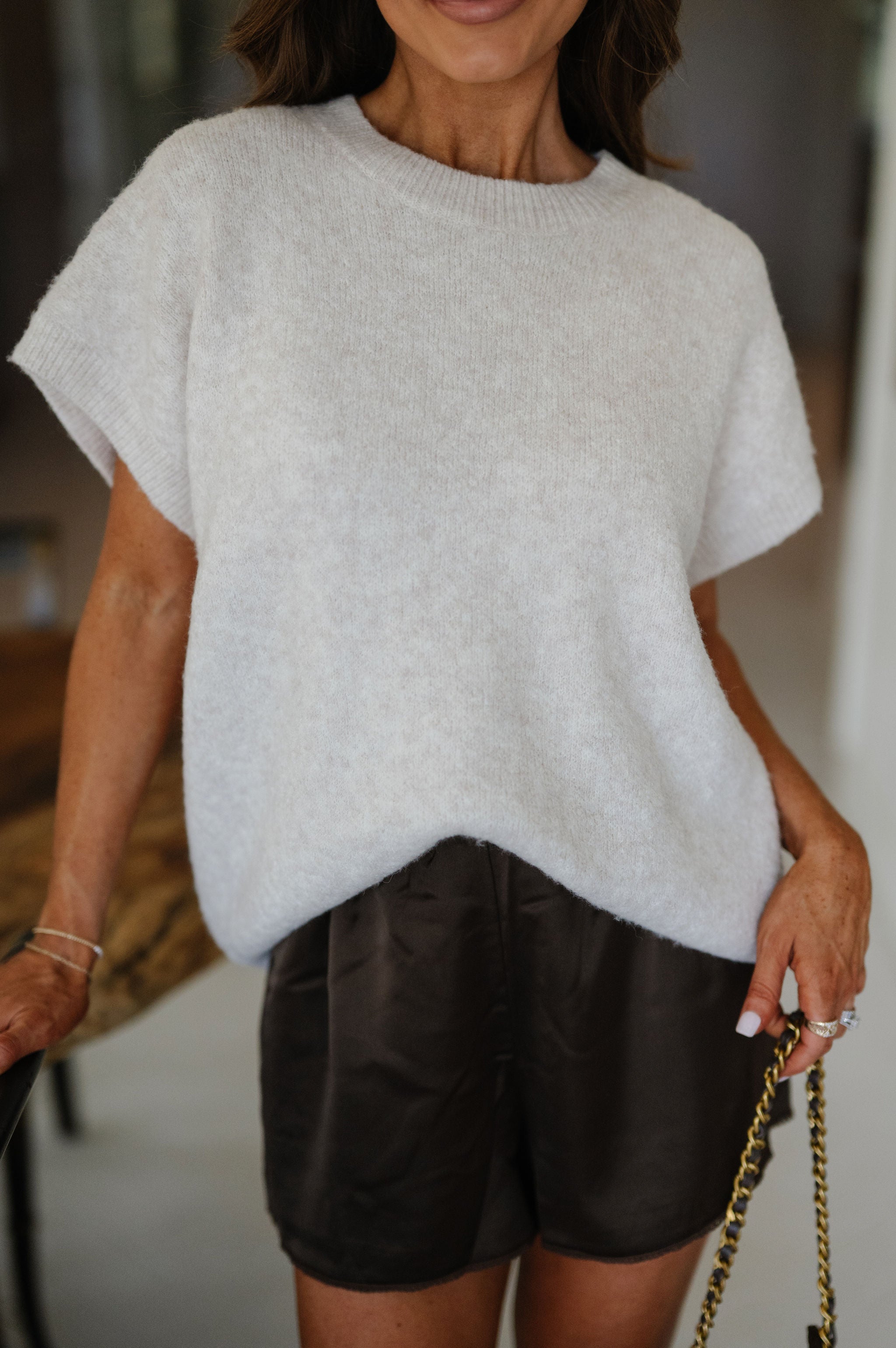 Darla Cap Sleeve Sweater-Cream