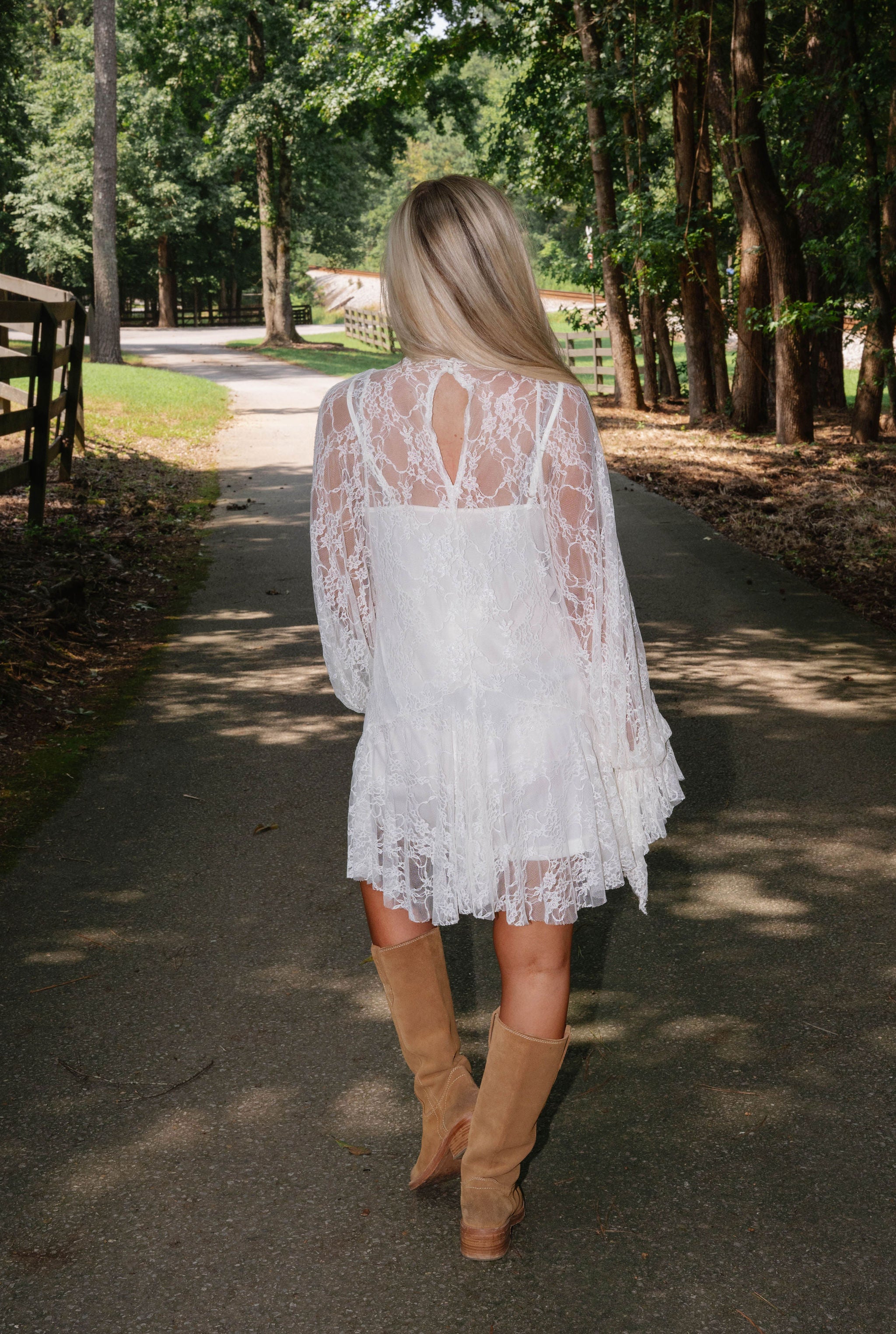 Floral Lace Layered Mini Dress-Cream