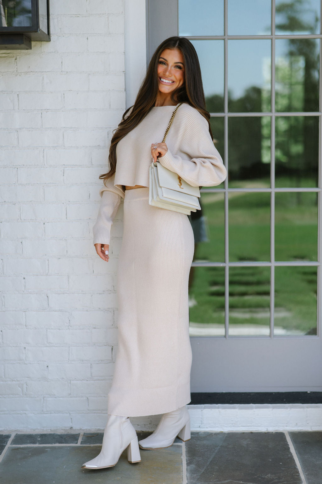 Missy Sweater Knit Midi Skirt Set- Taupe