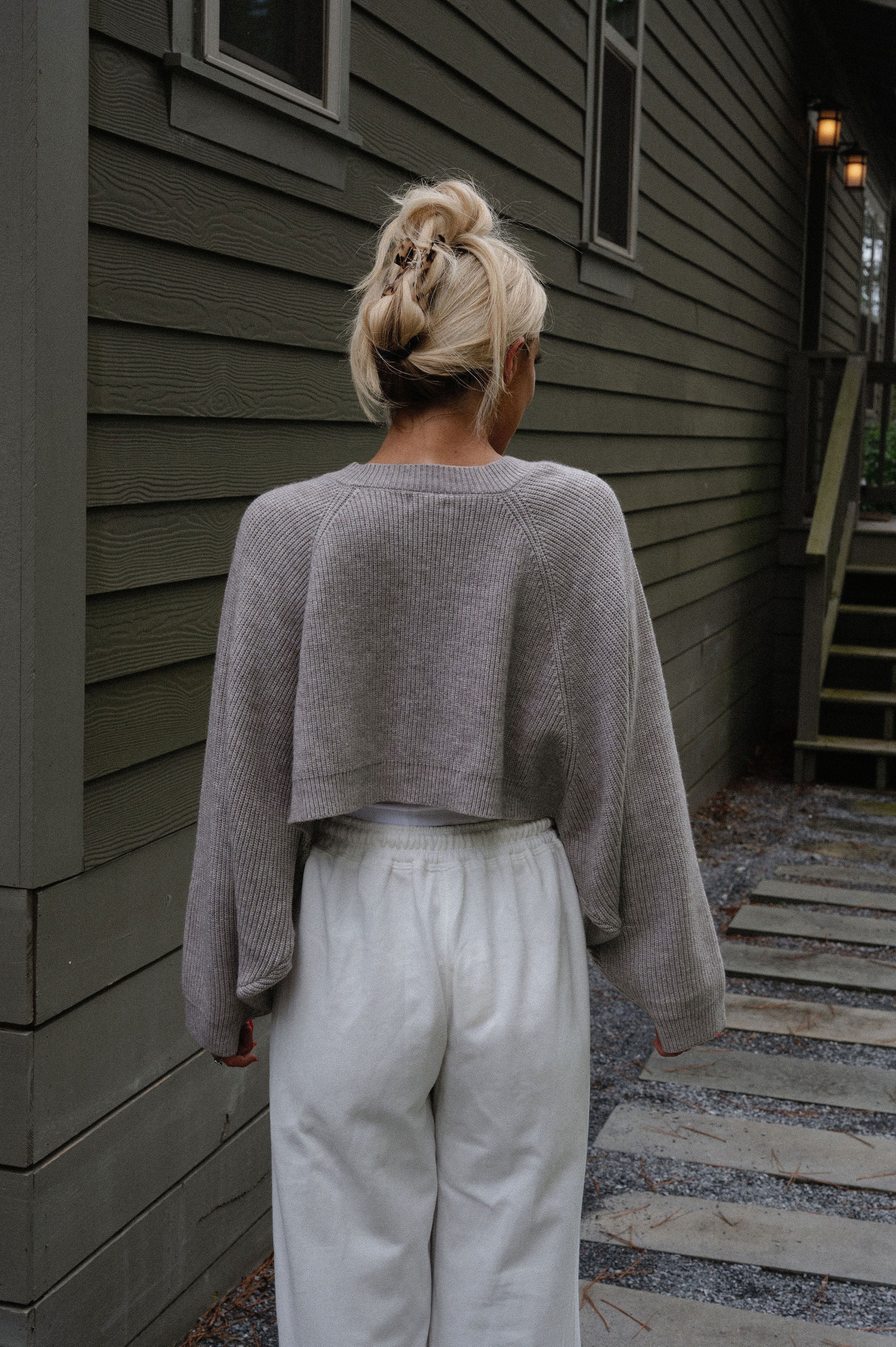 Knit Drop Shoulder Cardigan-Heather Grey