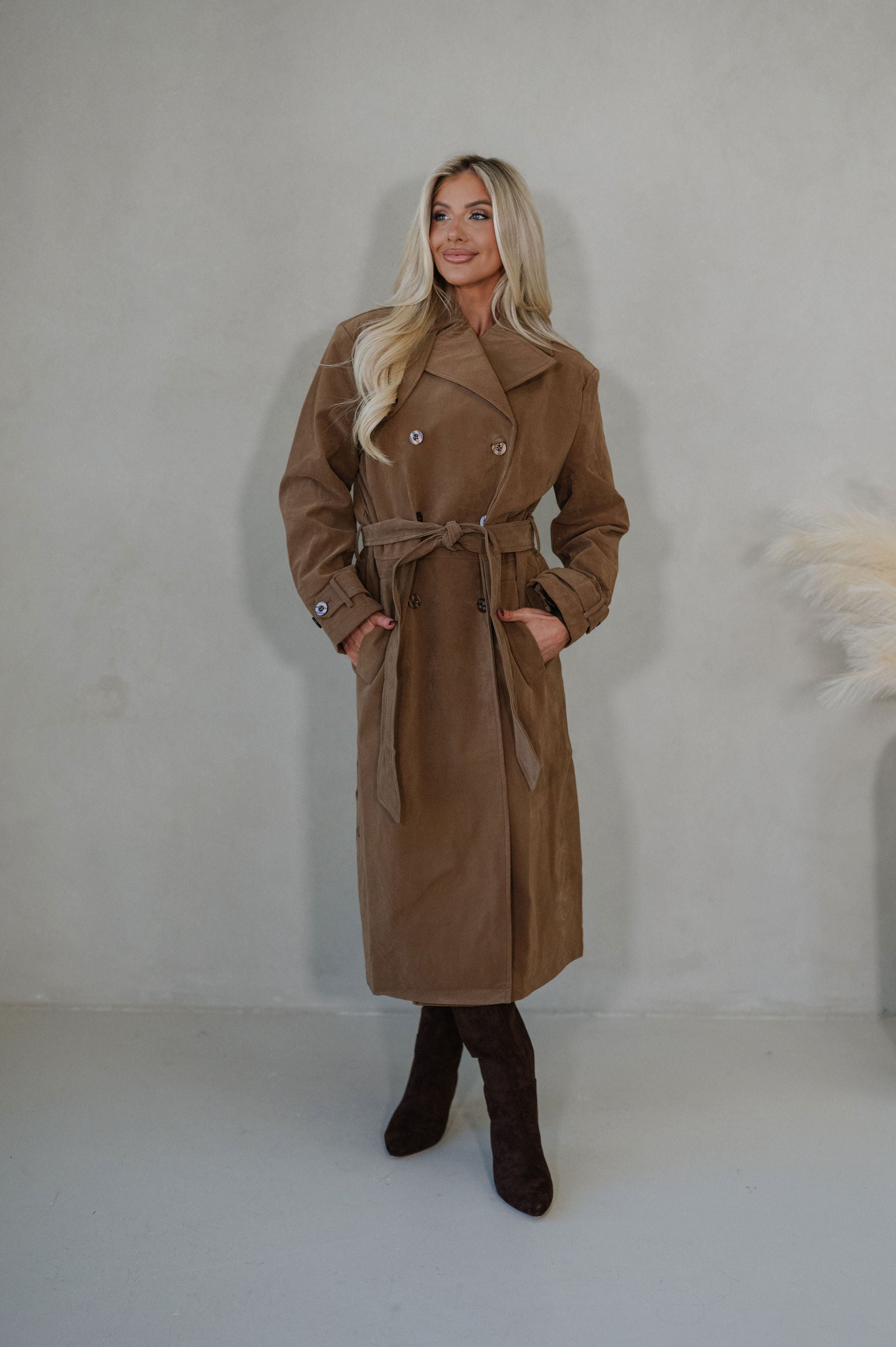 Roxanne Faux Suede Coat-Taupe