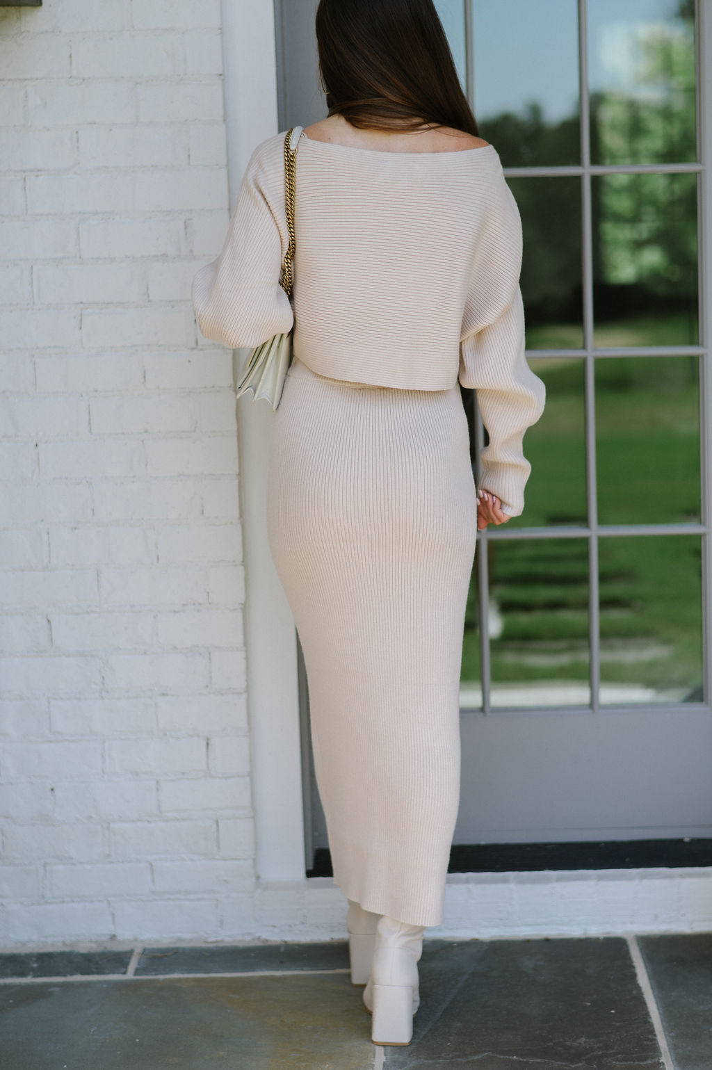 Missy Sweater Knit Midi Skirt Set- Taupe