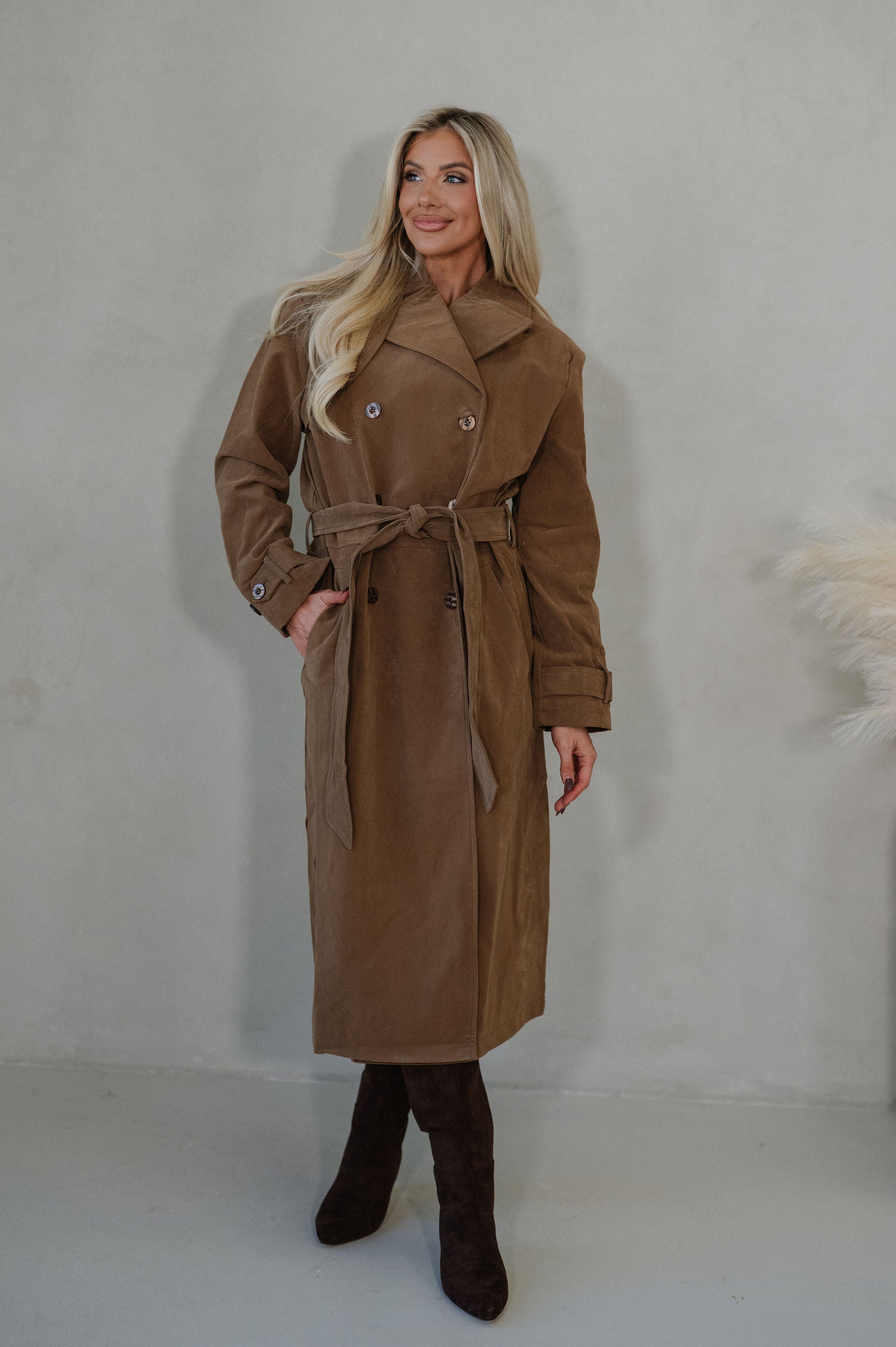 Roxanne Faux Suede Coat-Taupe