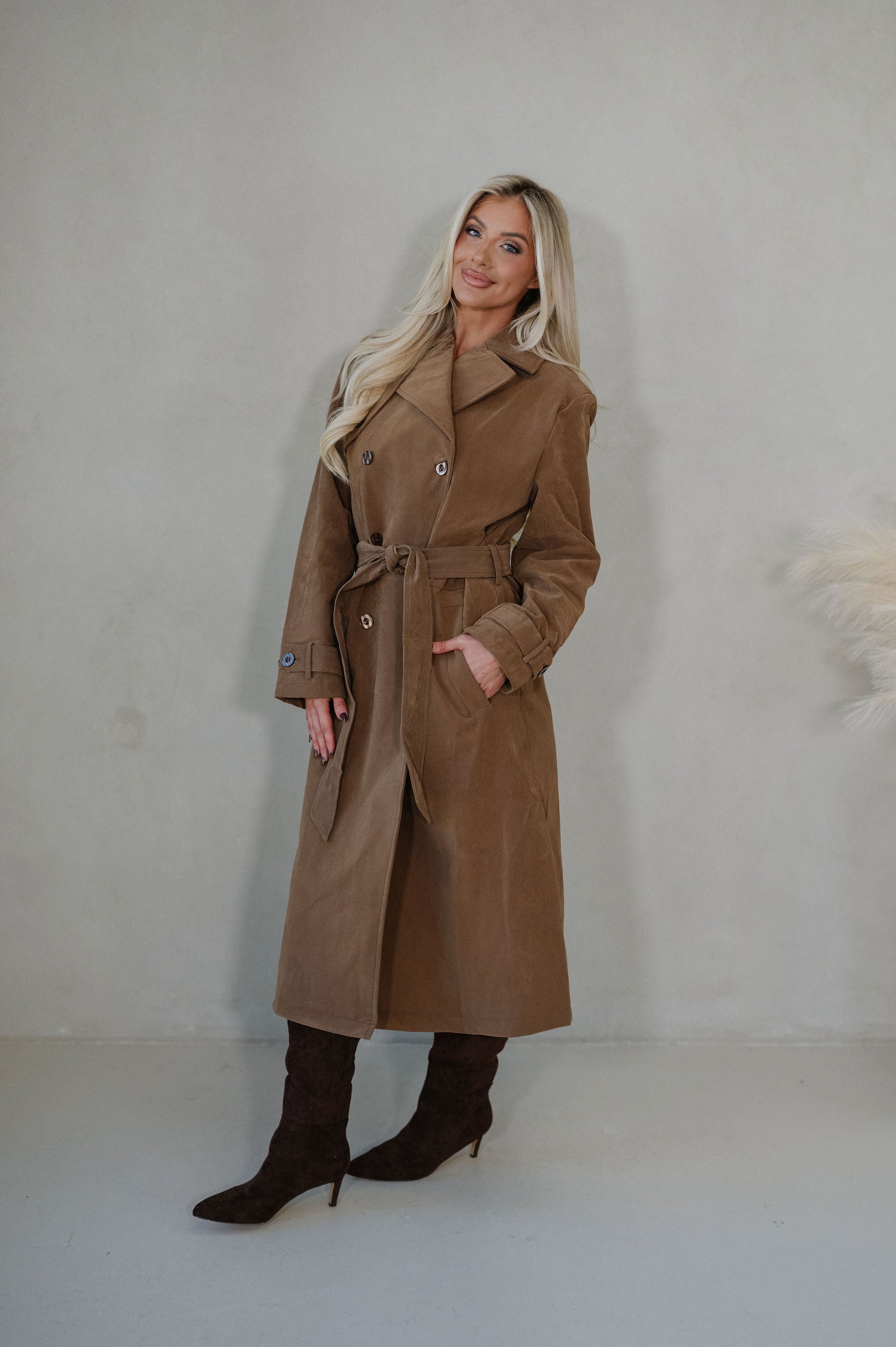 Roxanne Faux Suede Coat-Taupe