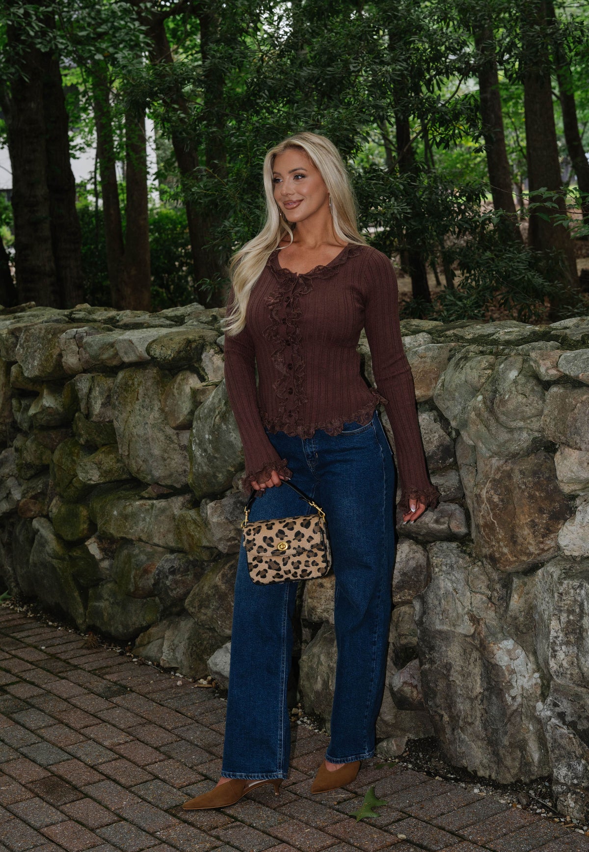 Betsy Lace Detail Top-Mulberry Brown