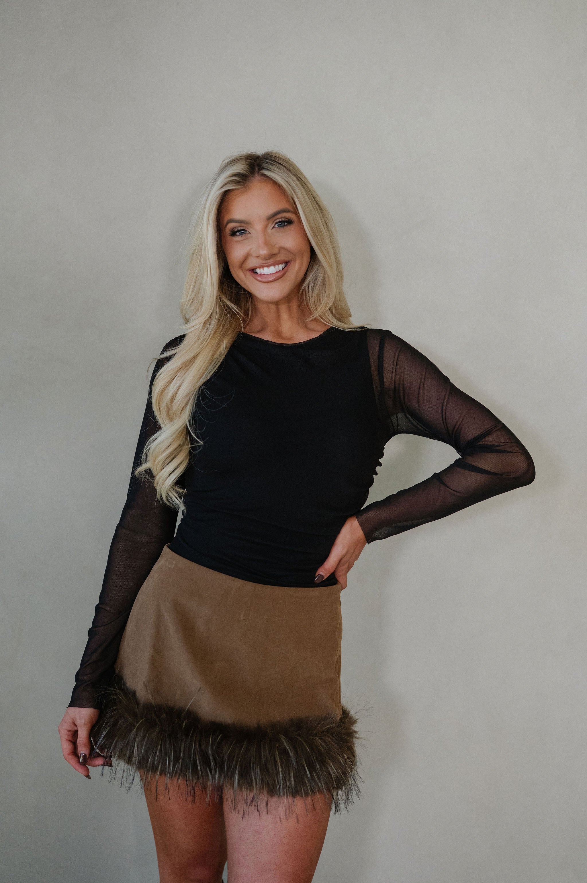 Mesh Shirring Bodysuit-Black