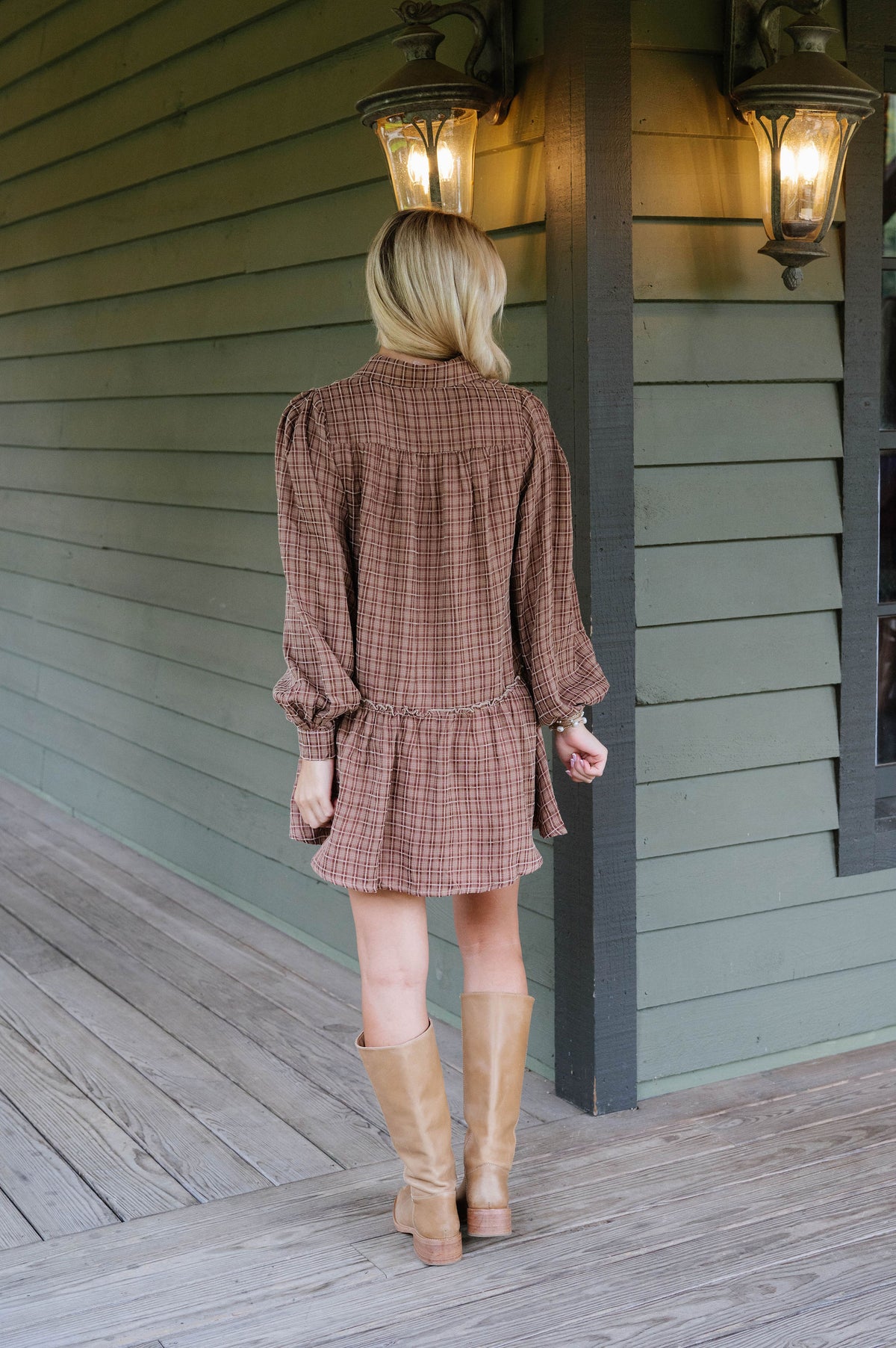 Caden Plaid Shirt Mini Dress-Brown