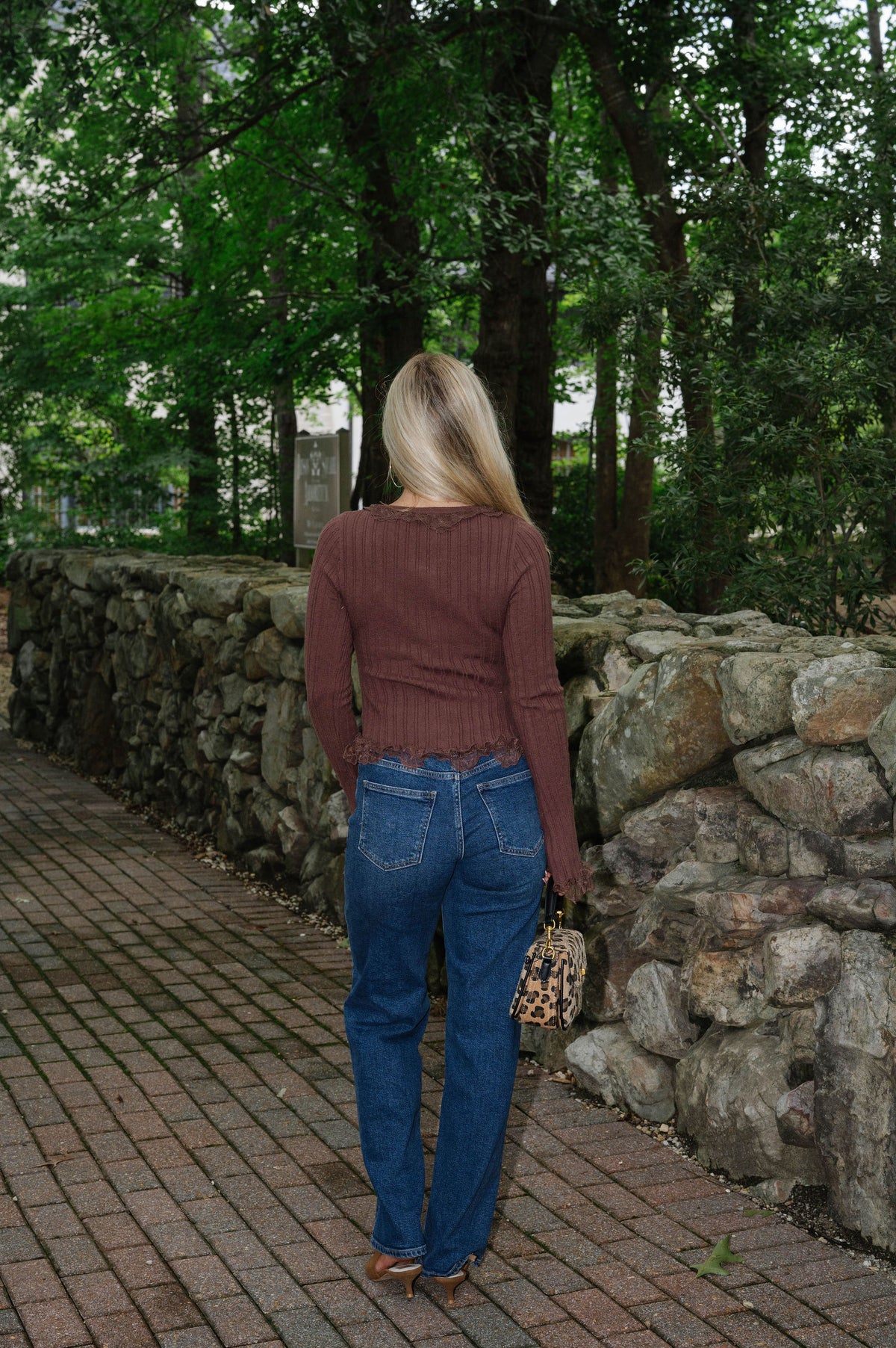 Betsy Lace Detail Top-Mulberry Brown