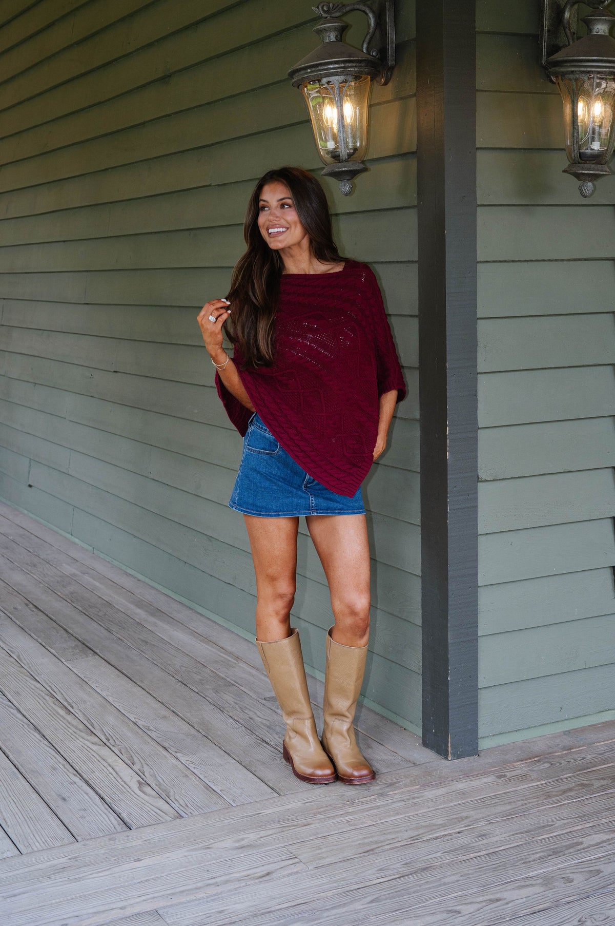 Bella Poncho Sweater-Burgundy