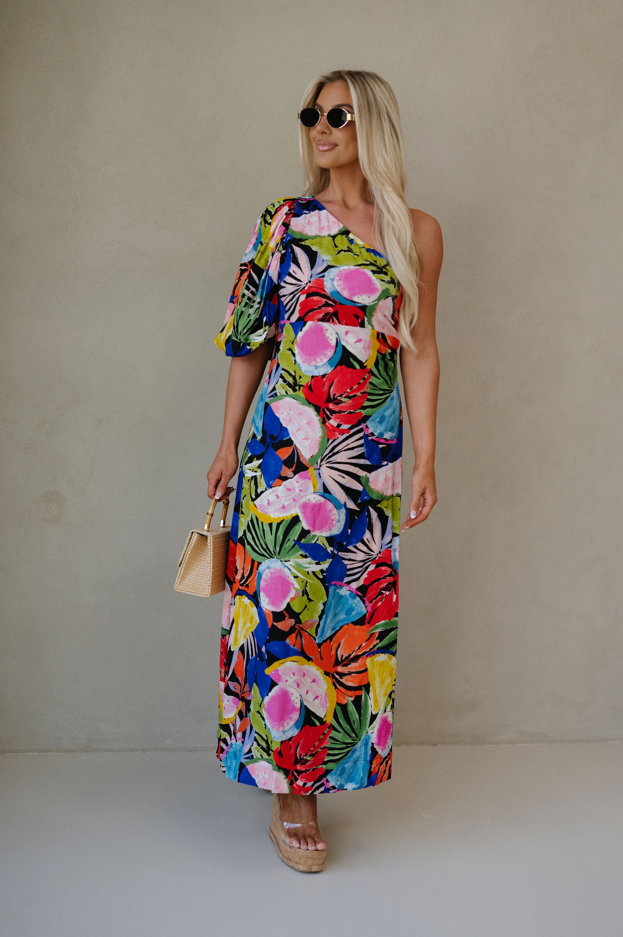 Resort Floral Maxi Dress-Black Multi