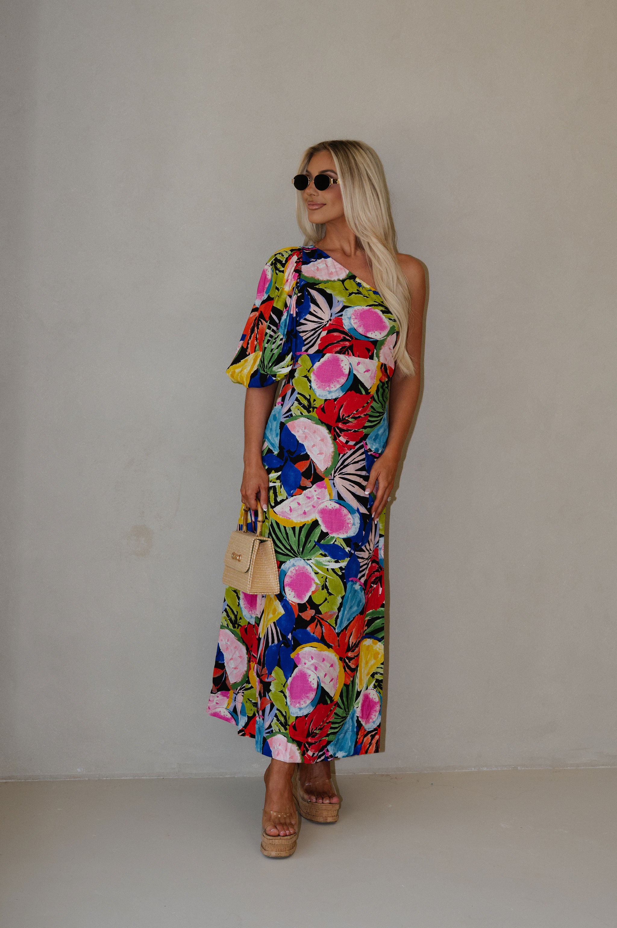 Resort Floral Maxi Dress-Black Multi