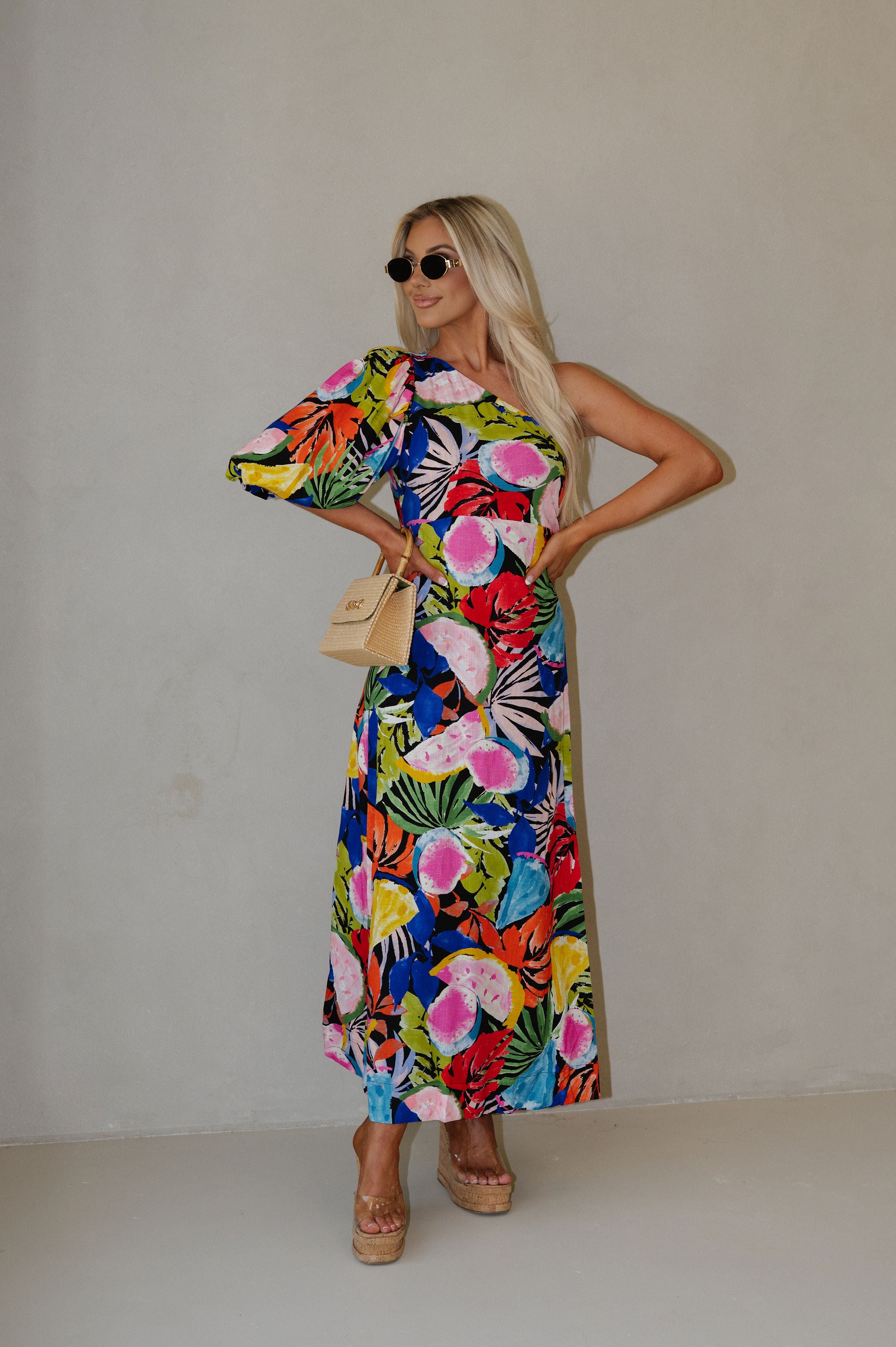 Resort Floral Maxi Dress-Black Multi