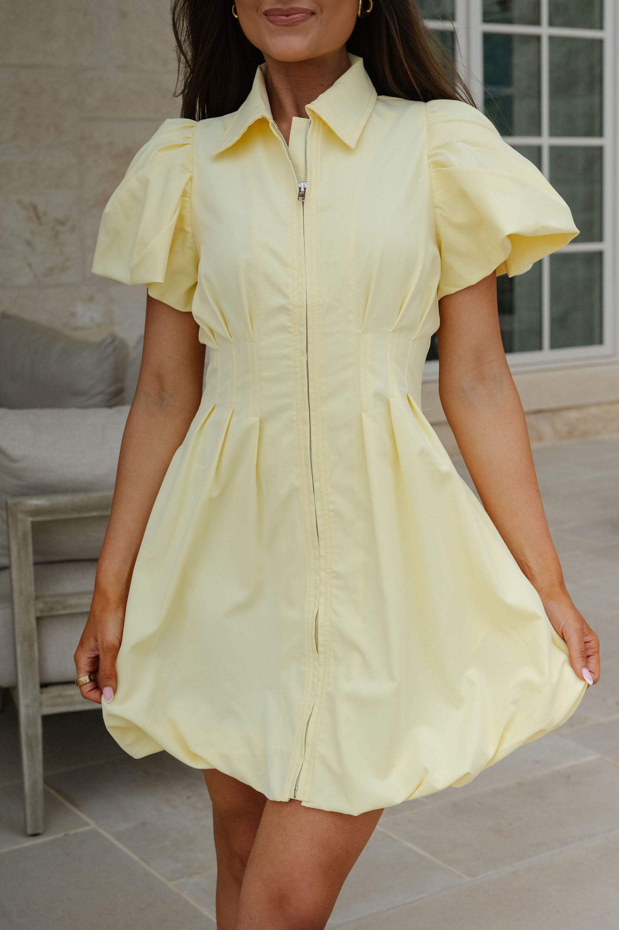 Stella Puff Sleeve Mini Dress-Butter Yellow