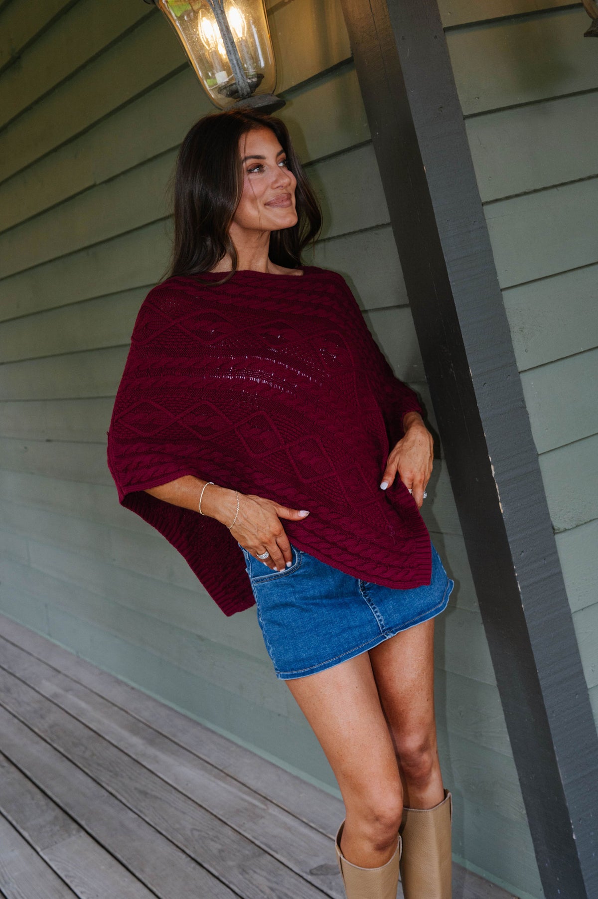 Bella Poncho Sweater-Burgundy