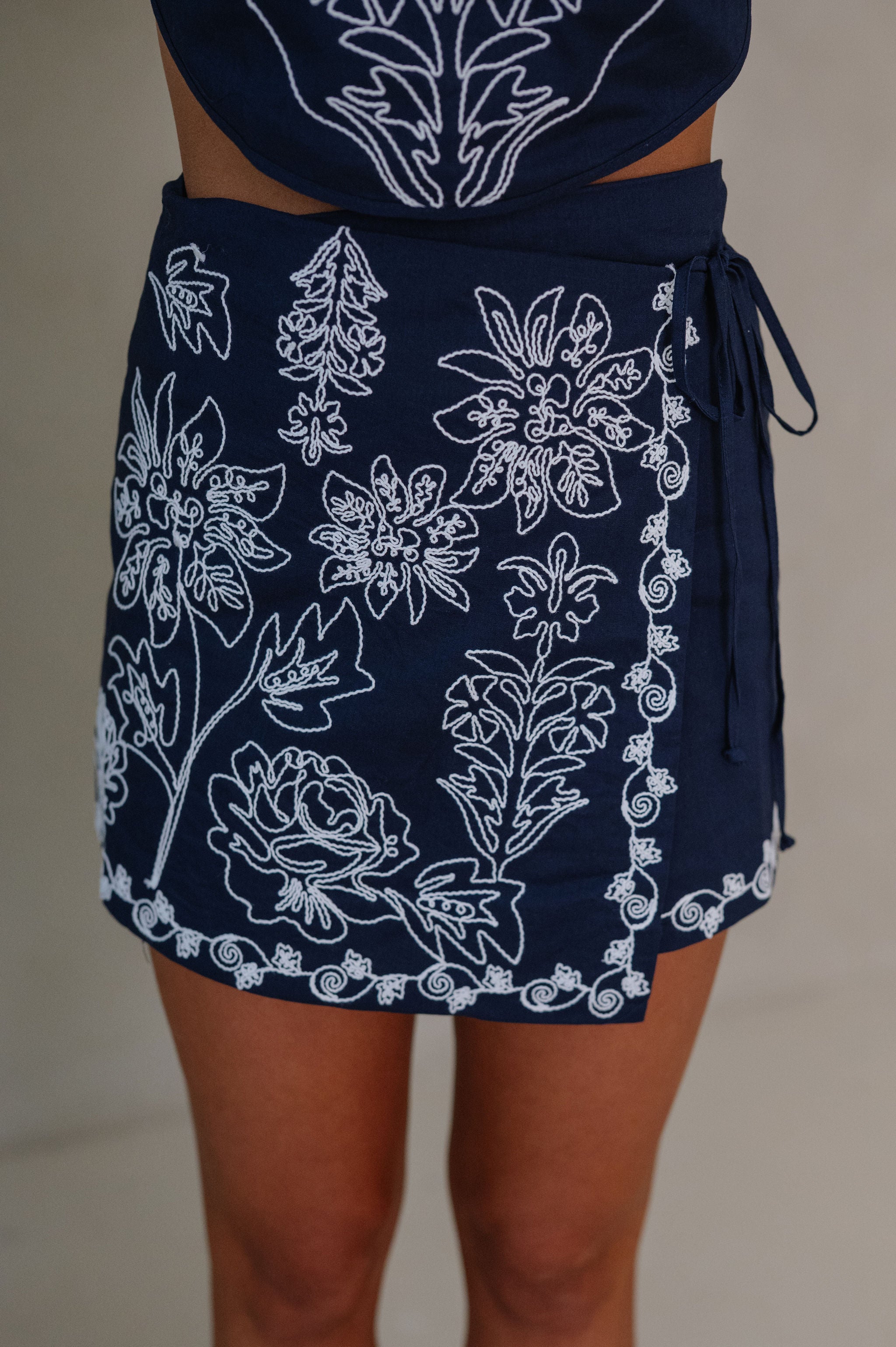 Gabriella Embroidered Skirt Set-Navy