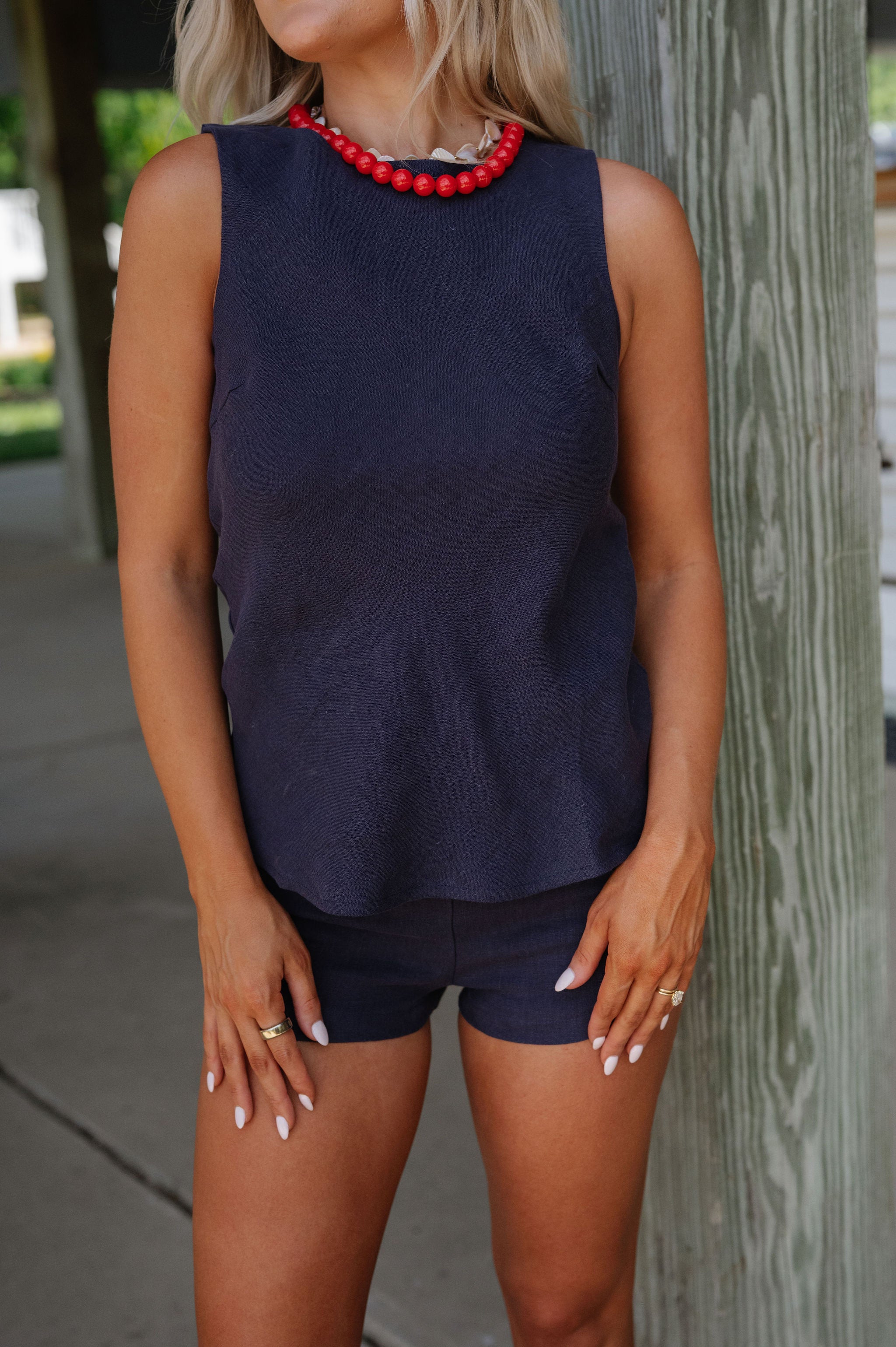 Juda Linen Shorts Set-Navy