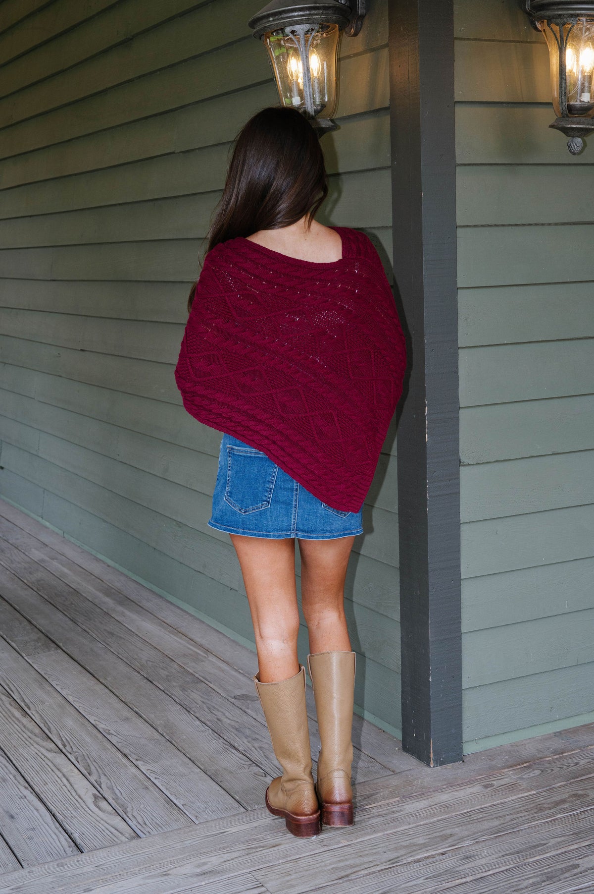 Bella Poncho Sweater-Burgundy