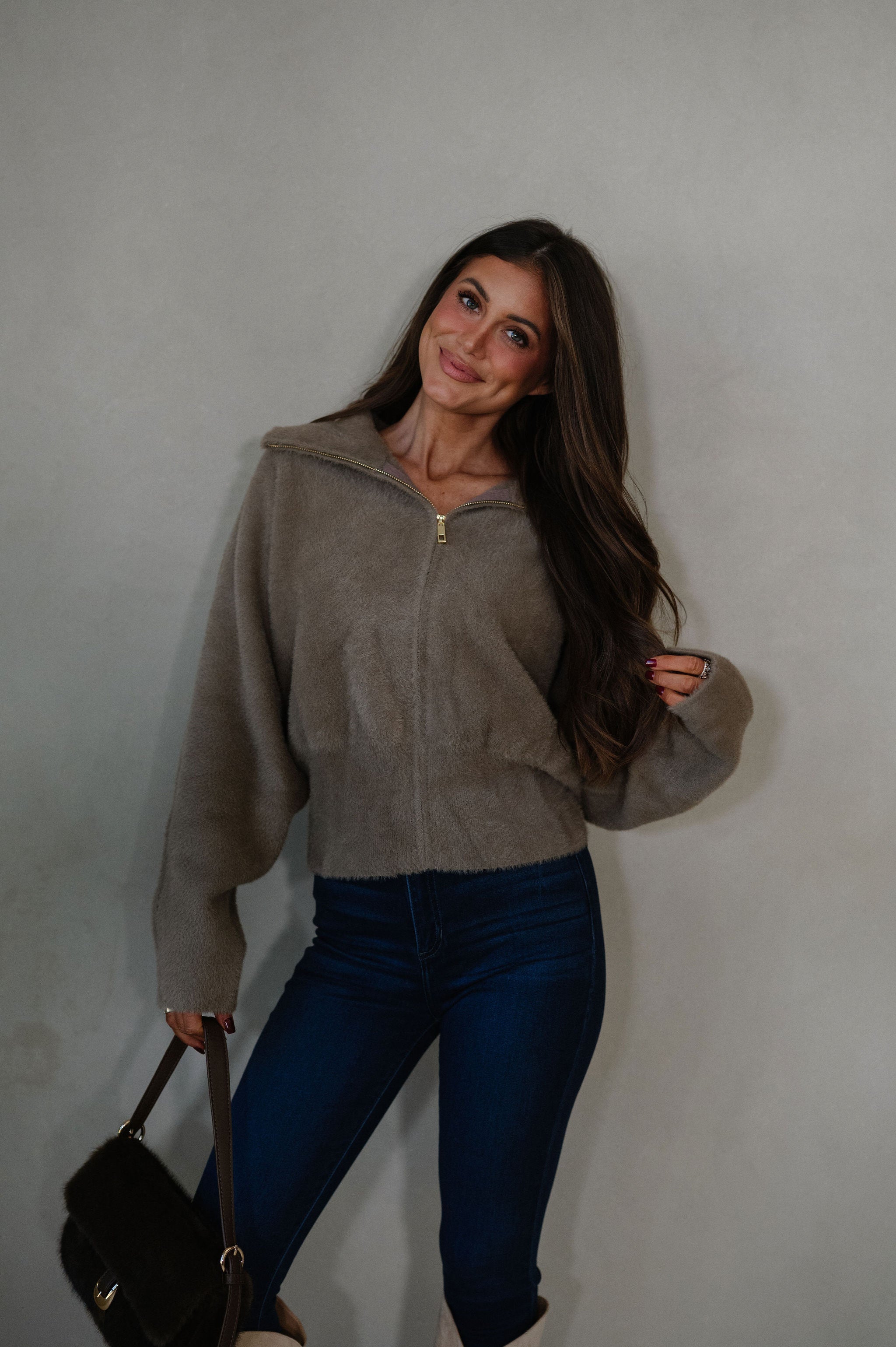 Harvey Fuzzy Cardigan-Cocoa