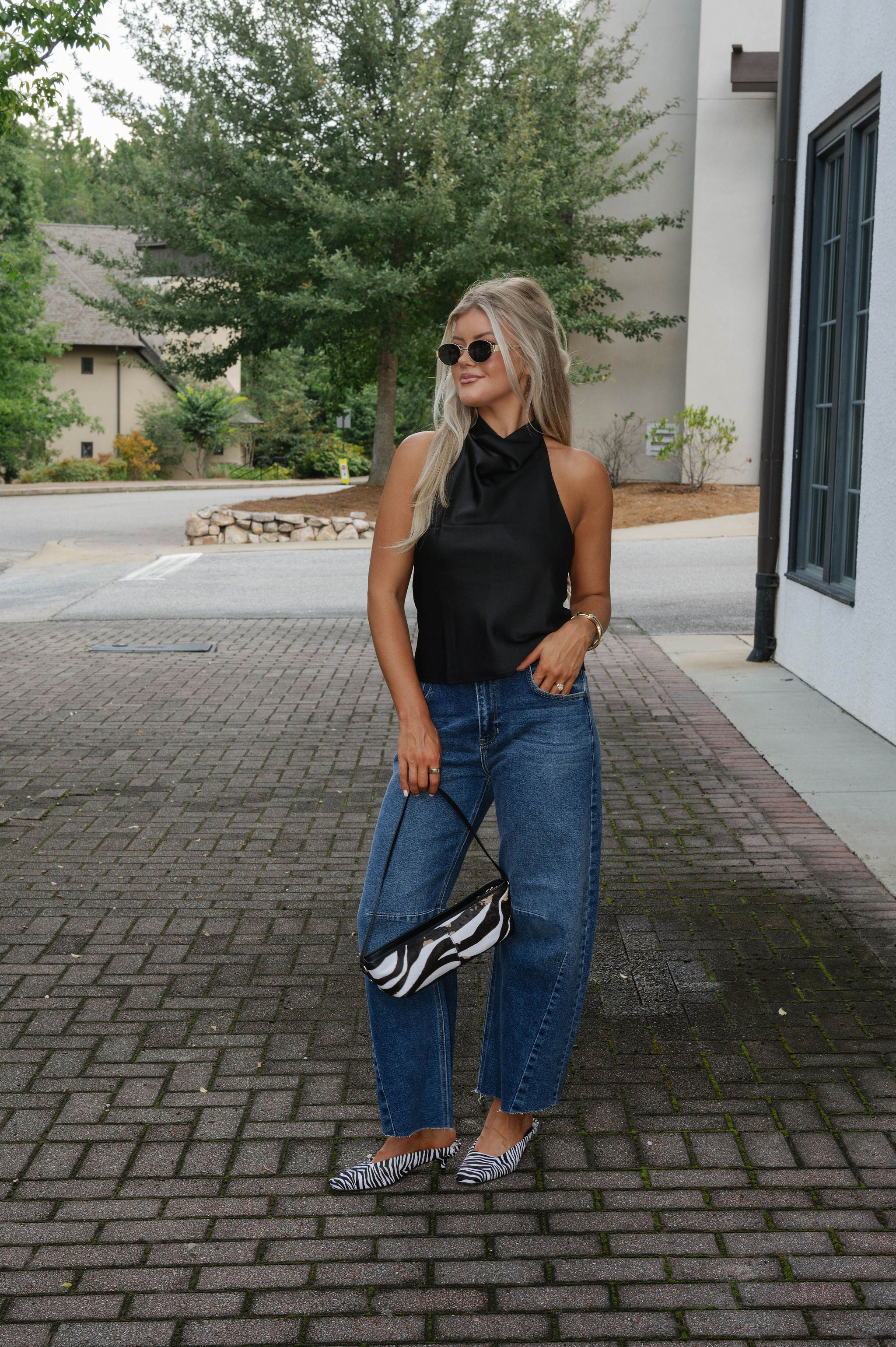 Maggie Satin Top-Black