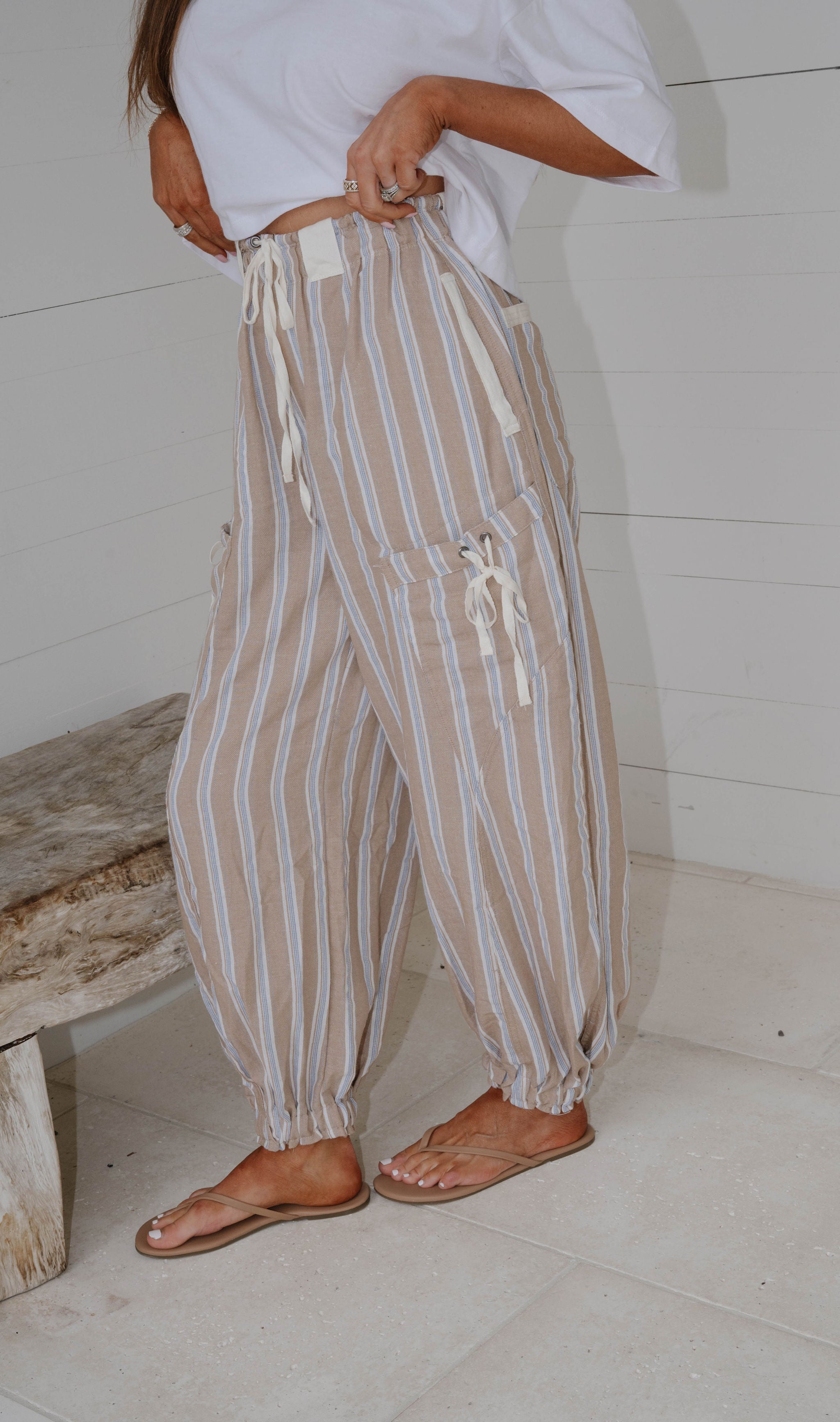 Marlow Striped Jogger Pants-Almond Latte