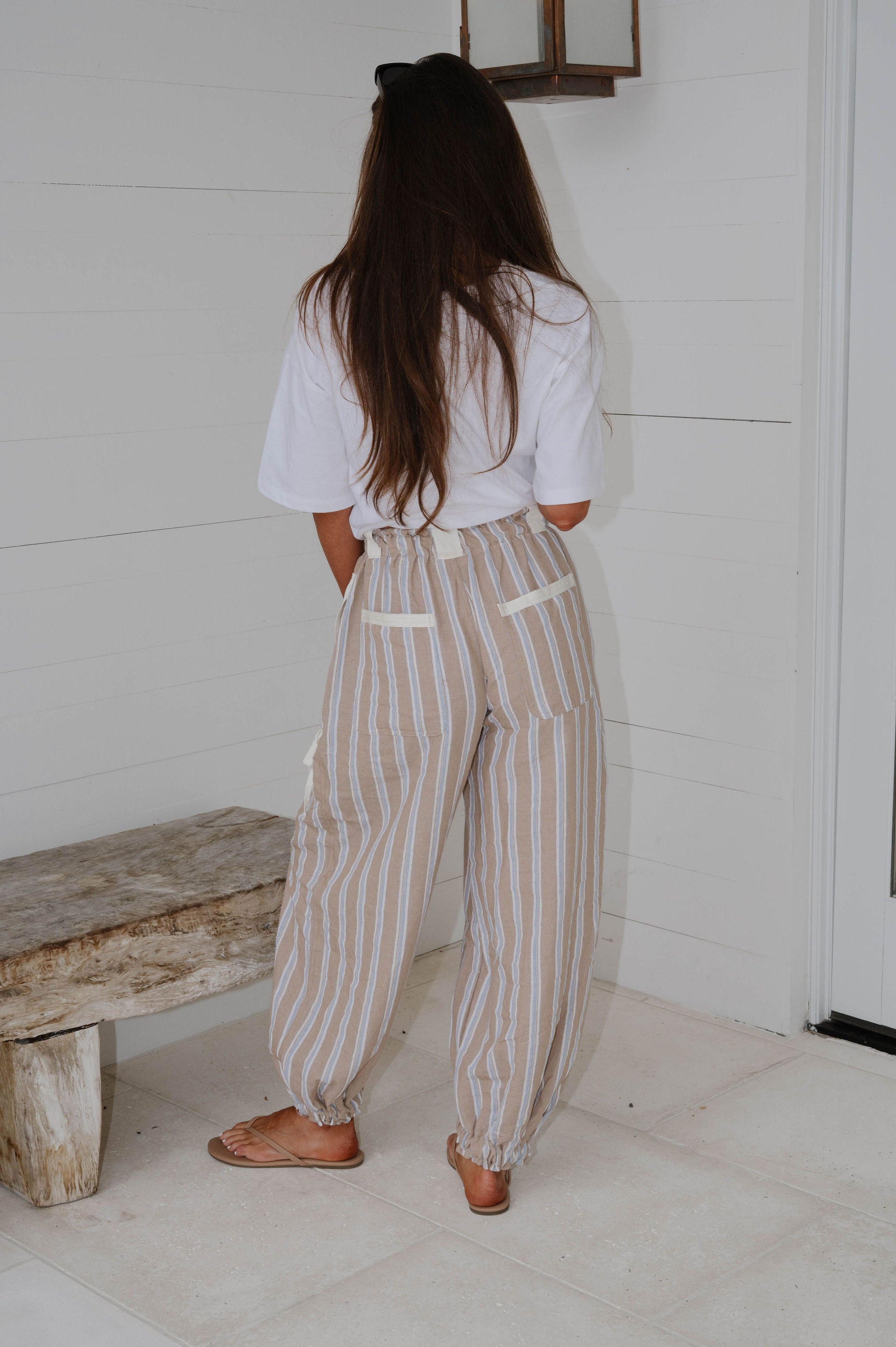Marlow Striped Jogger Pants-Almond Latte