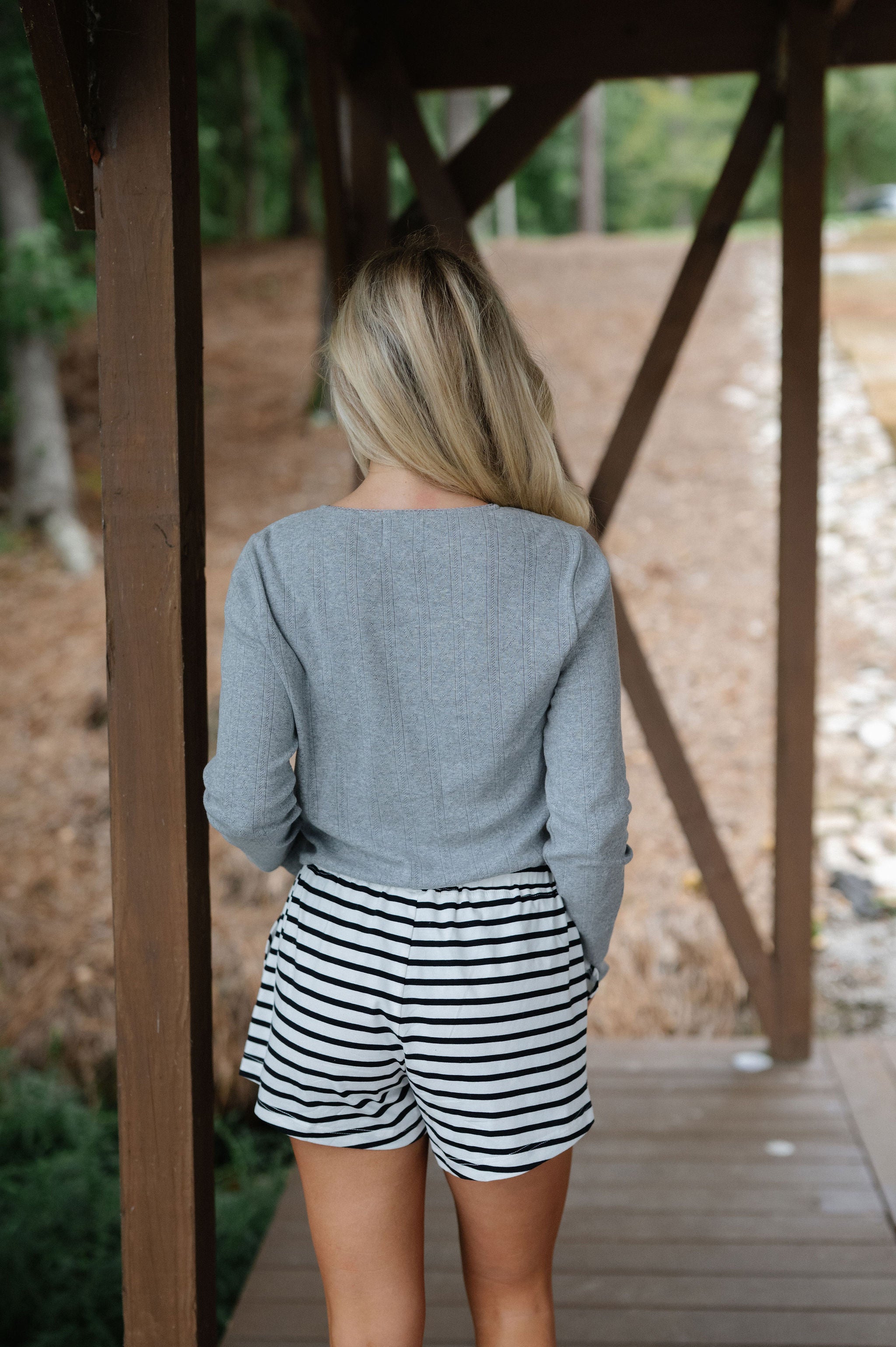 Pointelle Cardigan Top-Heather Grey