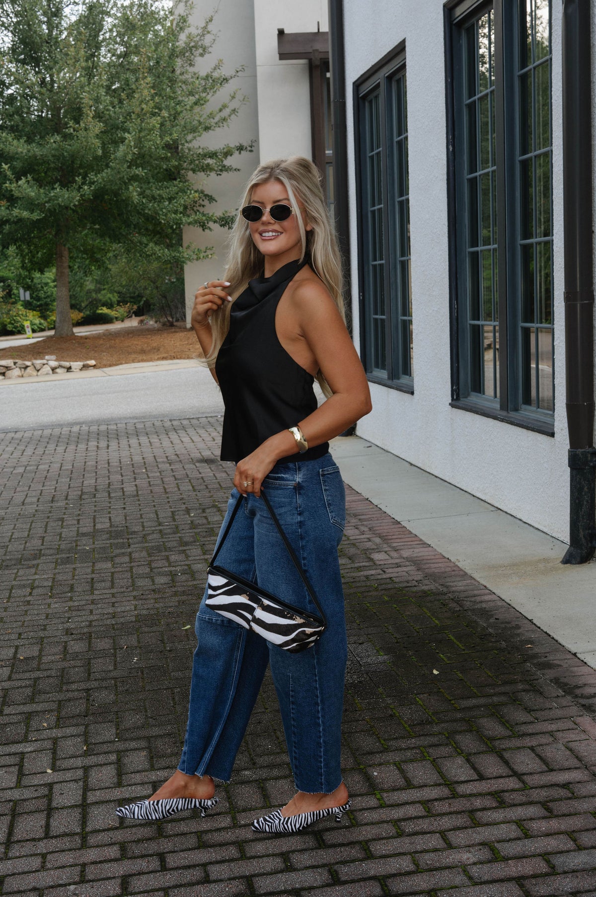 Maggie Satin Top-Black