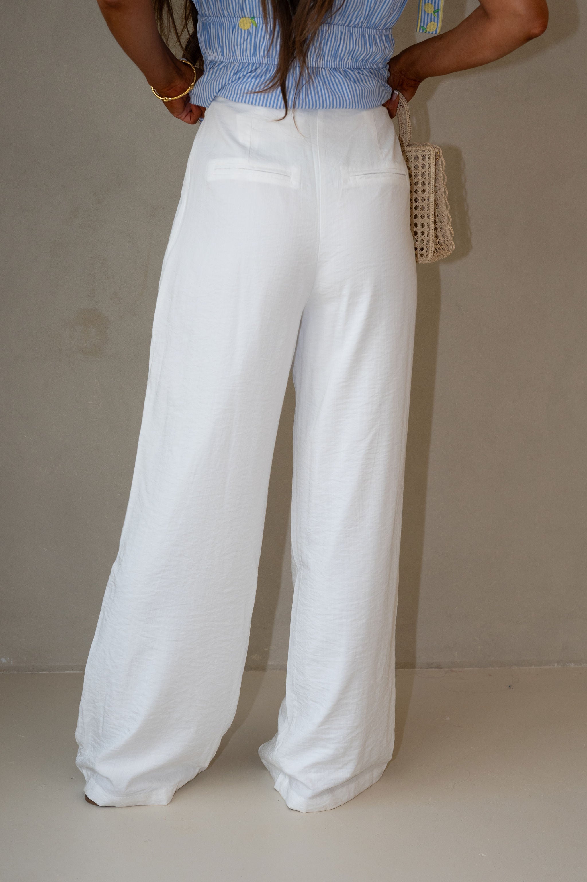 Pleated Wide Leg Pants-Off White