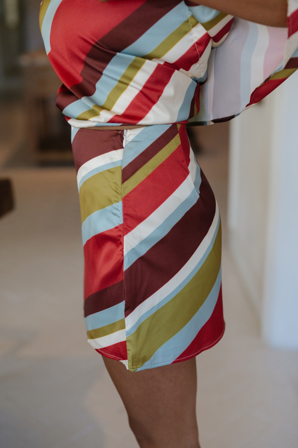 Poppy Striped Skirt Set-Chocolate