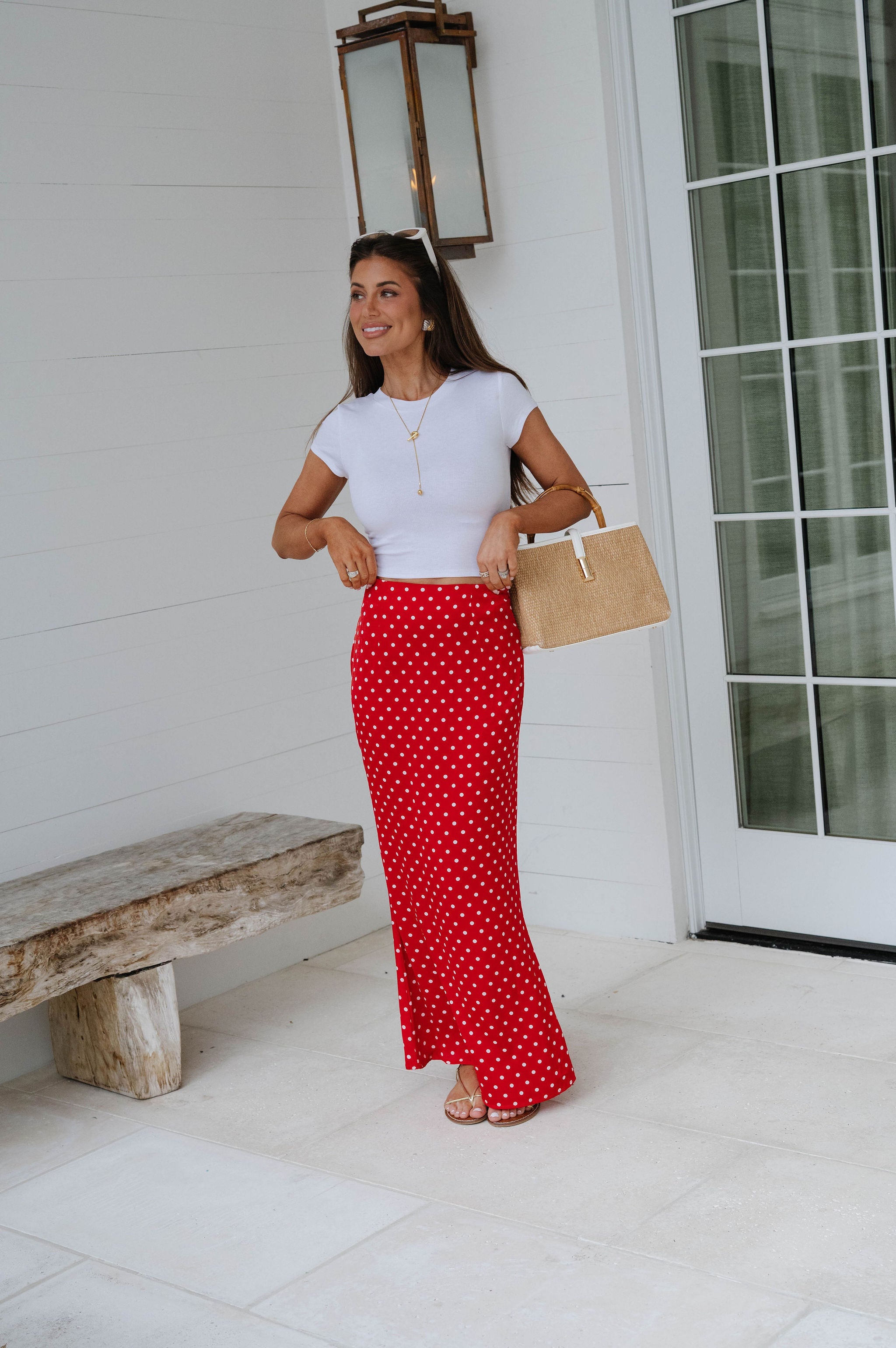 Charlie Polka Dot Satin Maxi Skirt-Red
