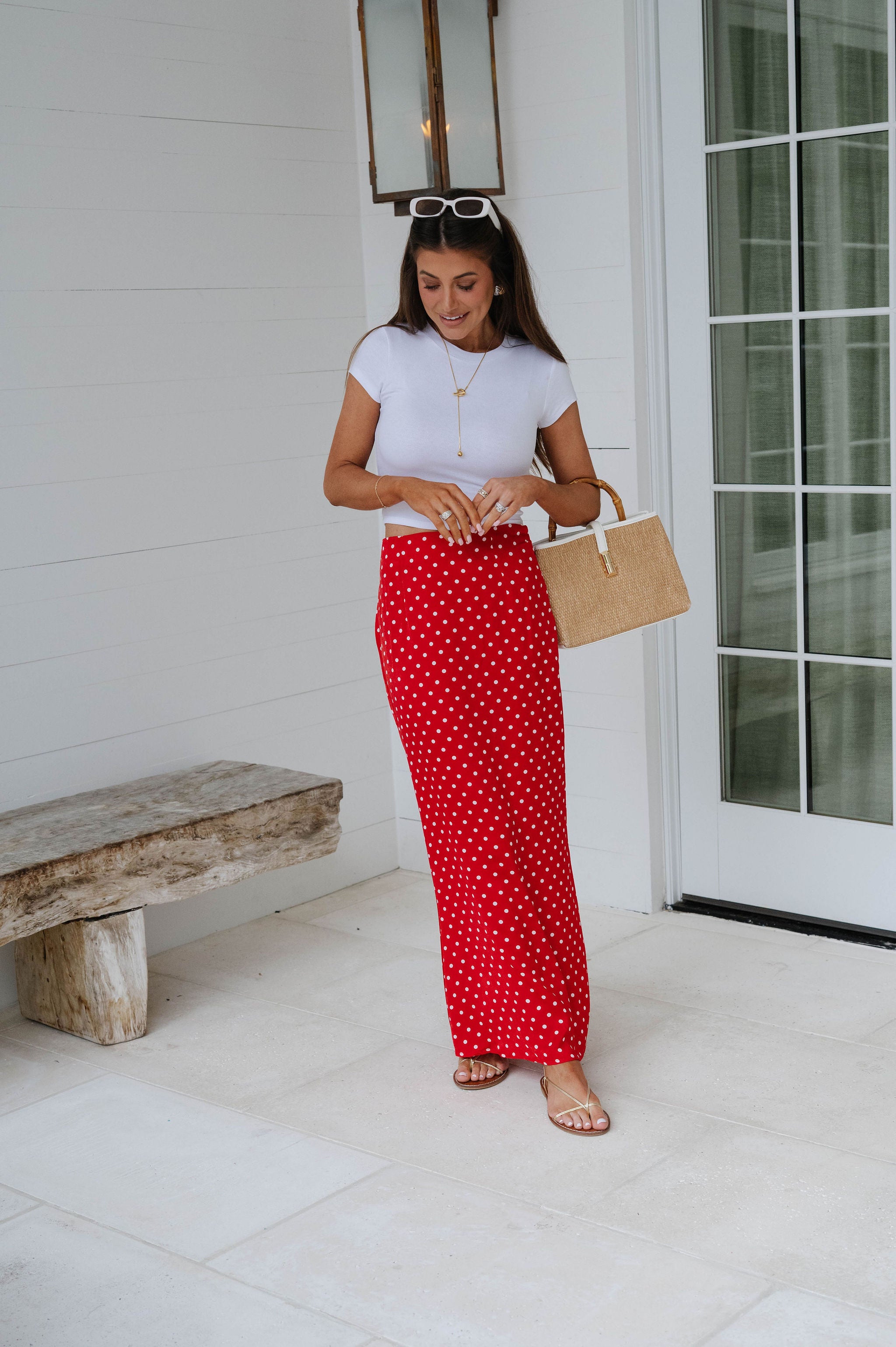 Charlie Polka Dot Satin Maxi Skirt-Red