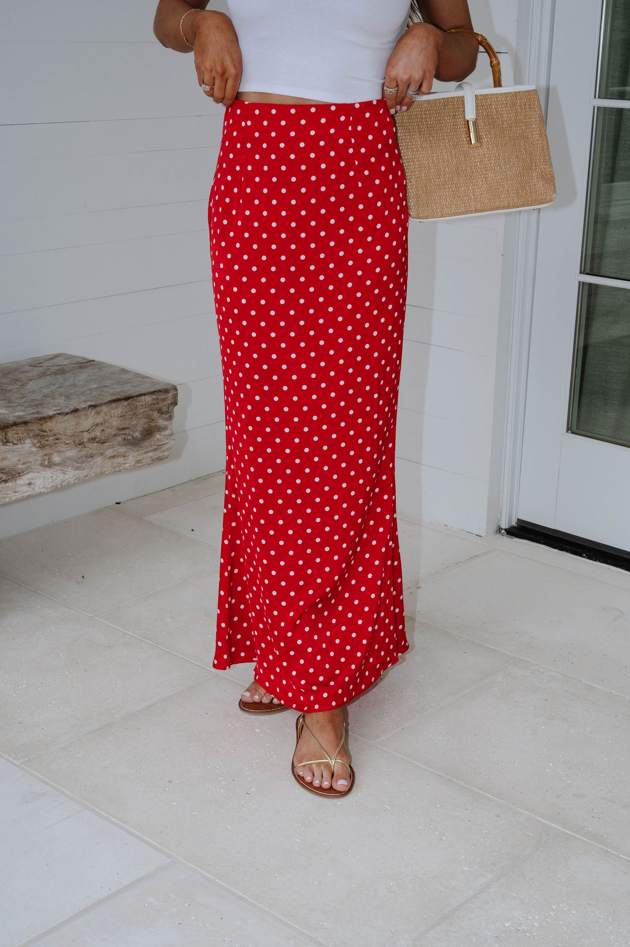 Charlie Polka Dot Satin Maxi Skirt-Red