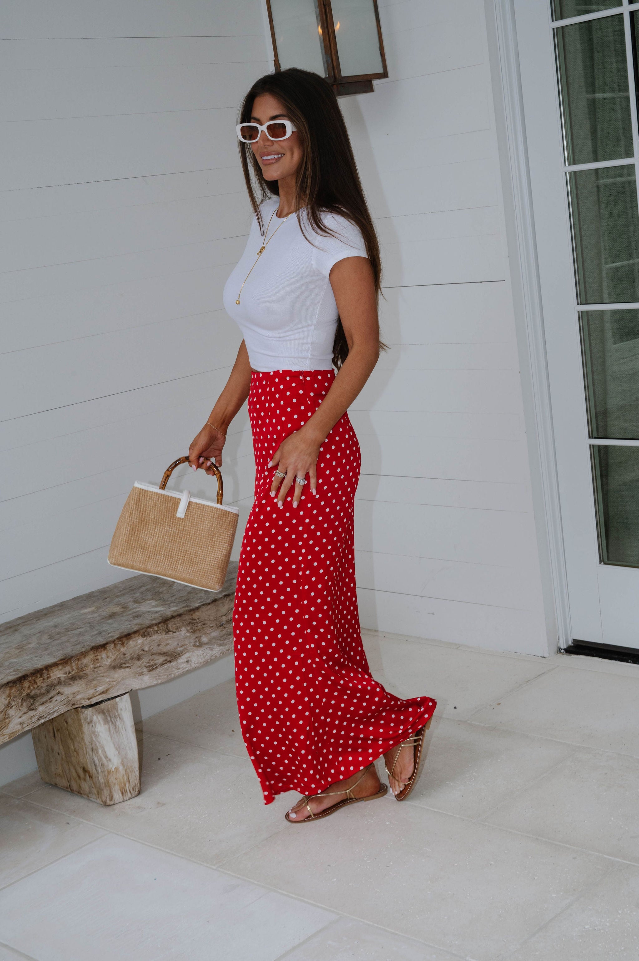 Charlie Polka Dot Satin Maxi Skirt-Red