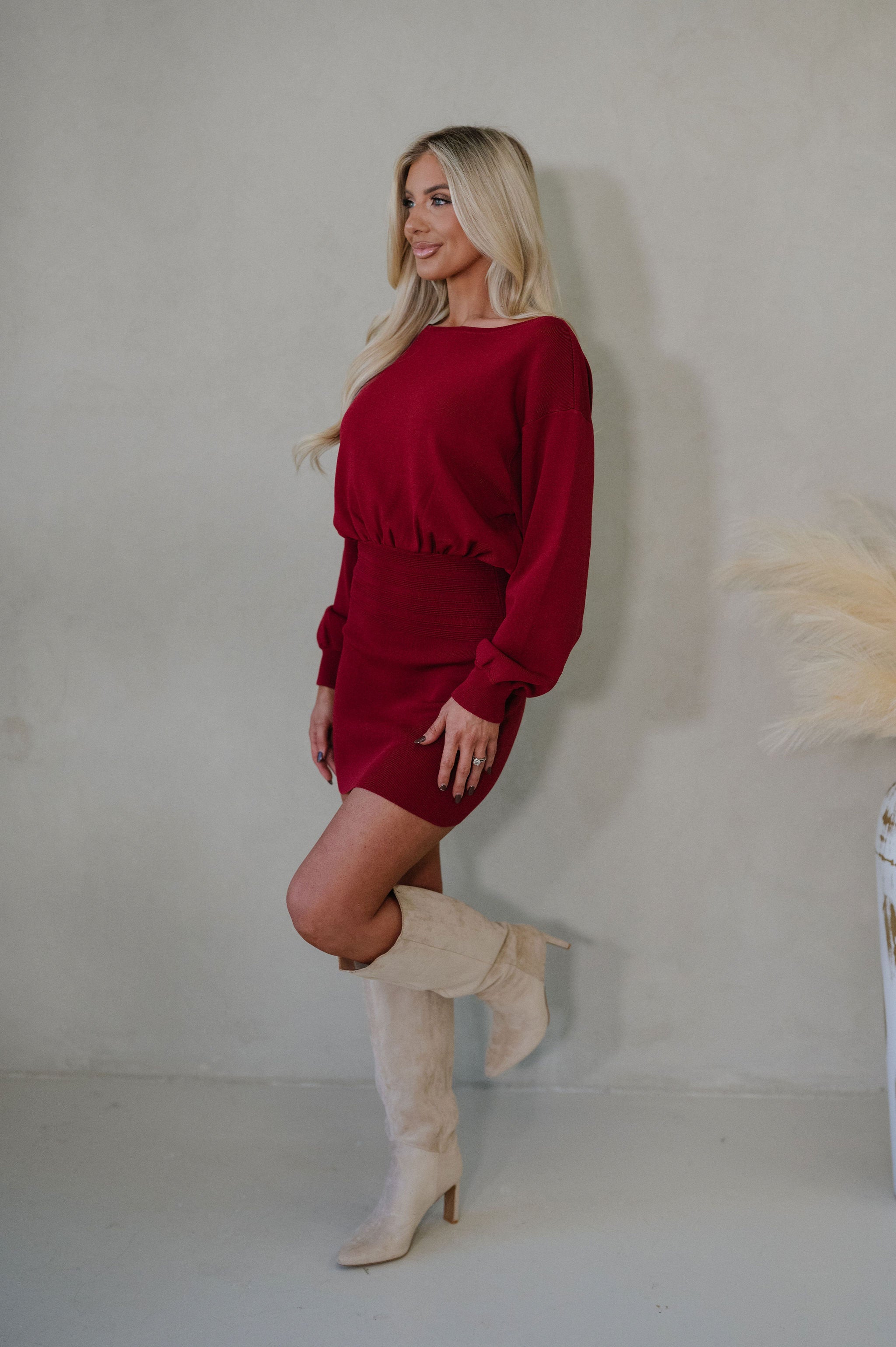 Fran Mini Dress-Dark Red