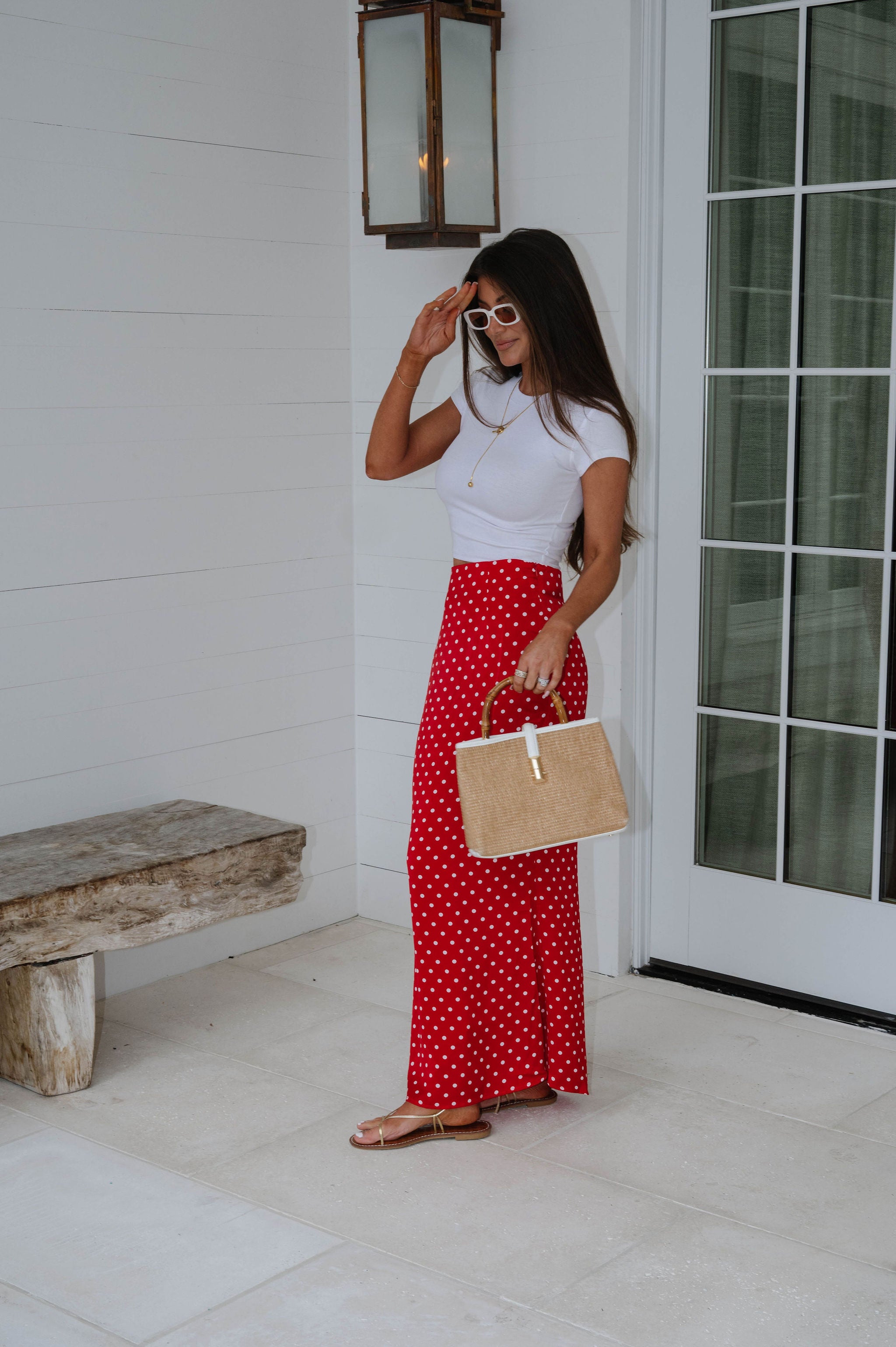 Charlie Polka Dot Satin Maxi Skirt-Red