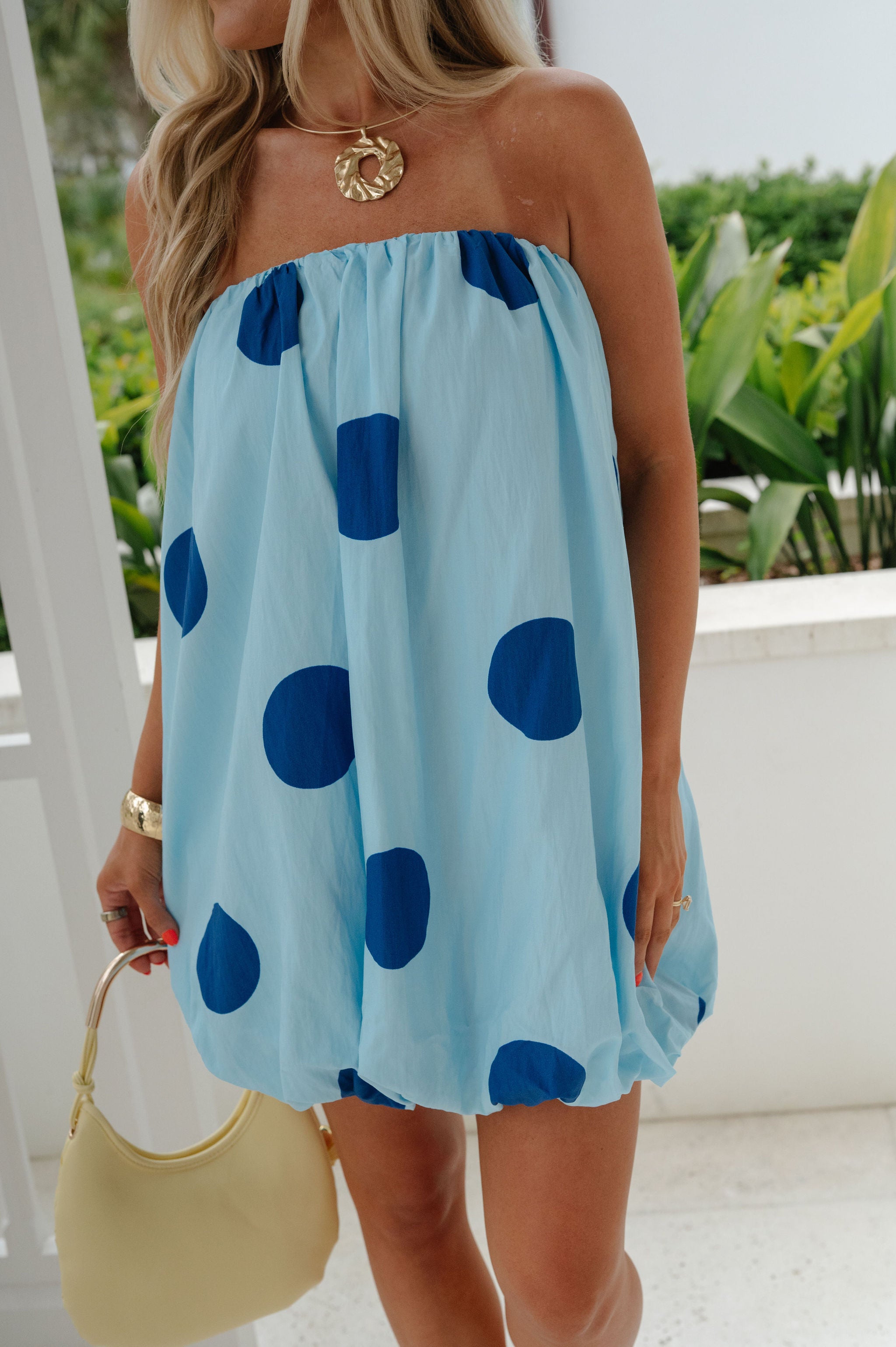 Samantha Polka Dot Bubble Dress-Blue