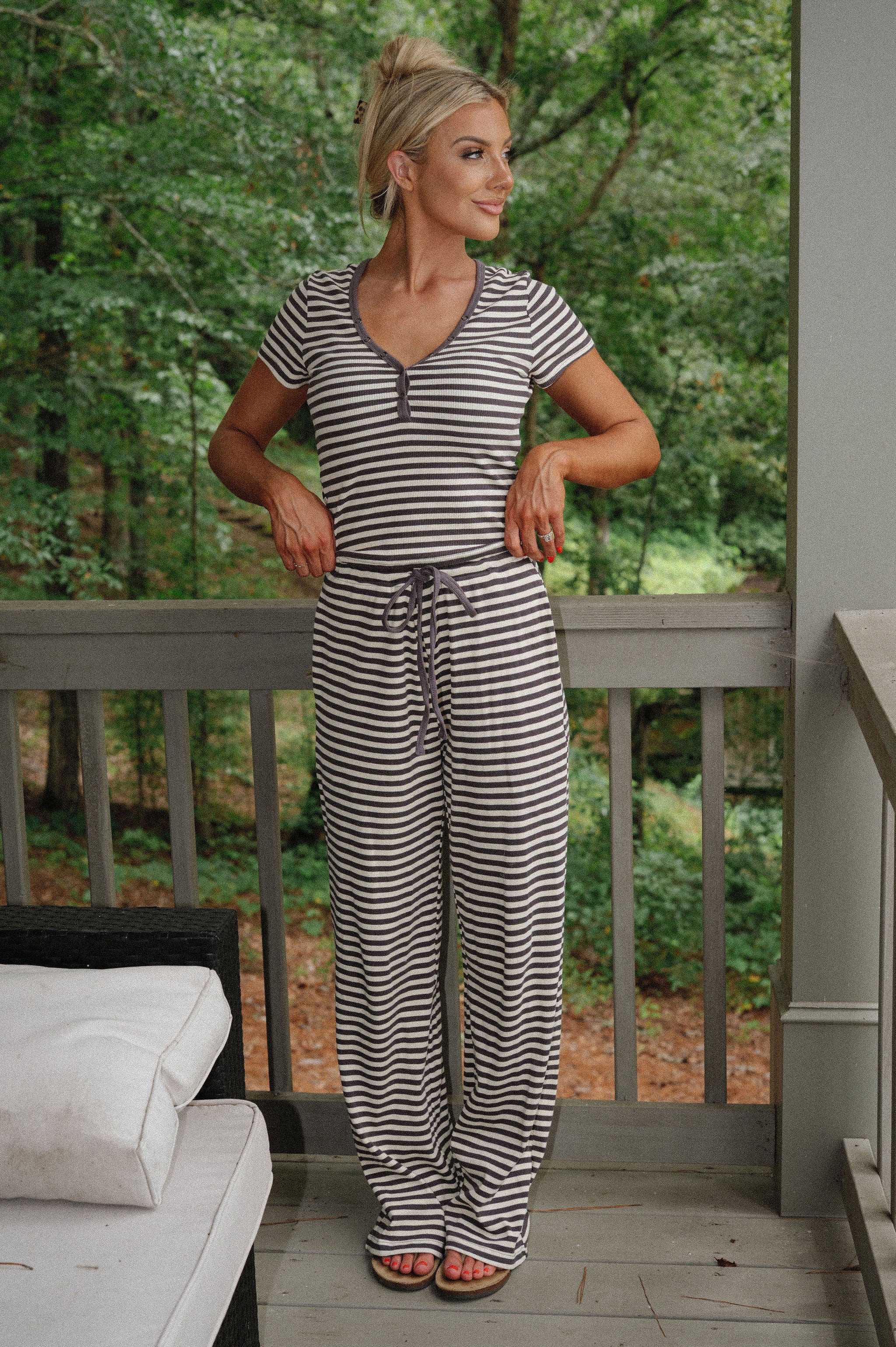 Samson Striped Pants Set-Charcoal
