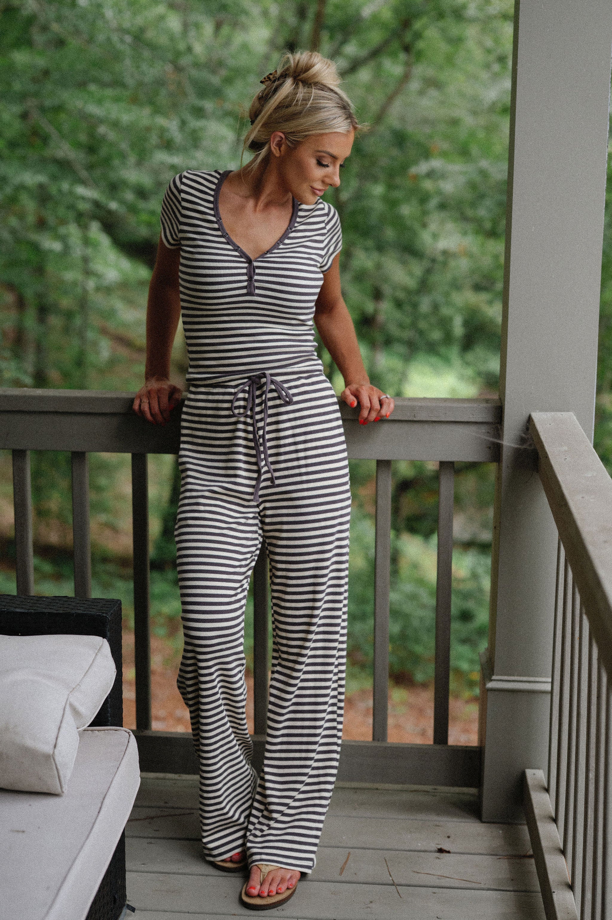 Samson Striped Pants Set-Charcoal